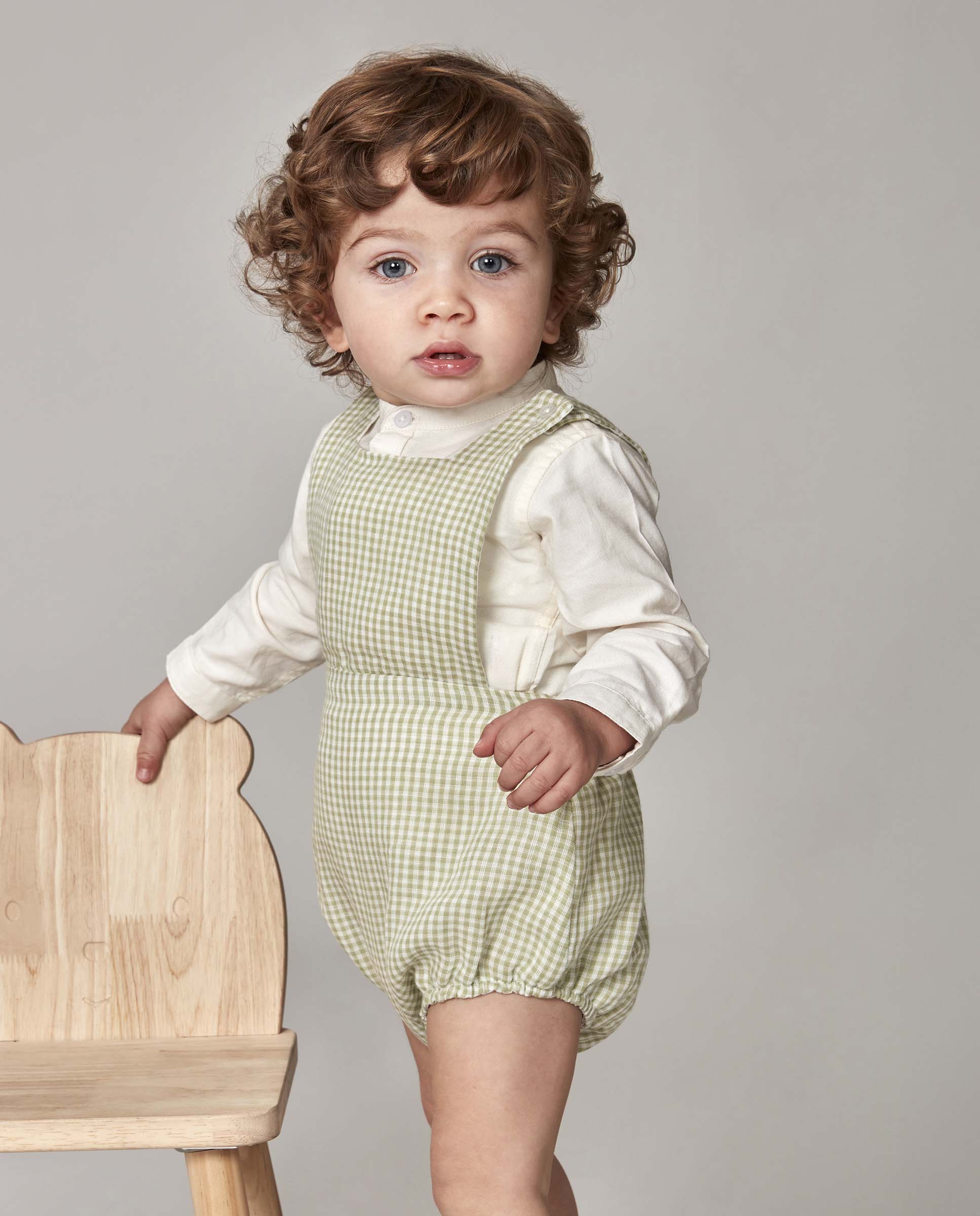 Macacão Curto para Bebé Estampado Vichy Gocco Branco-marfim-1