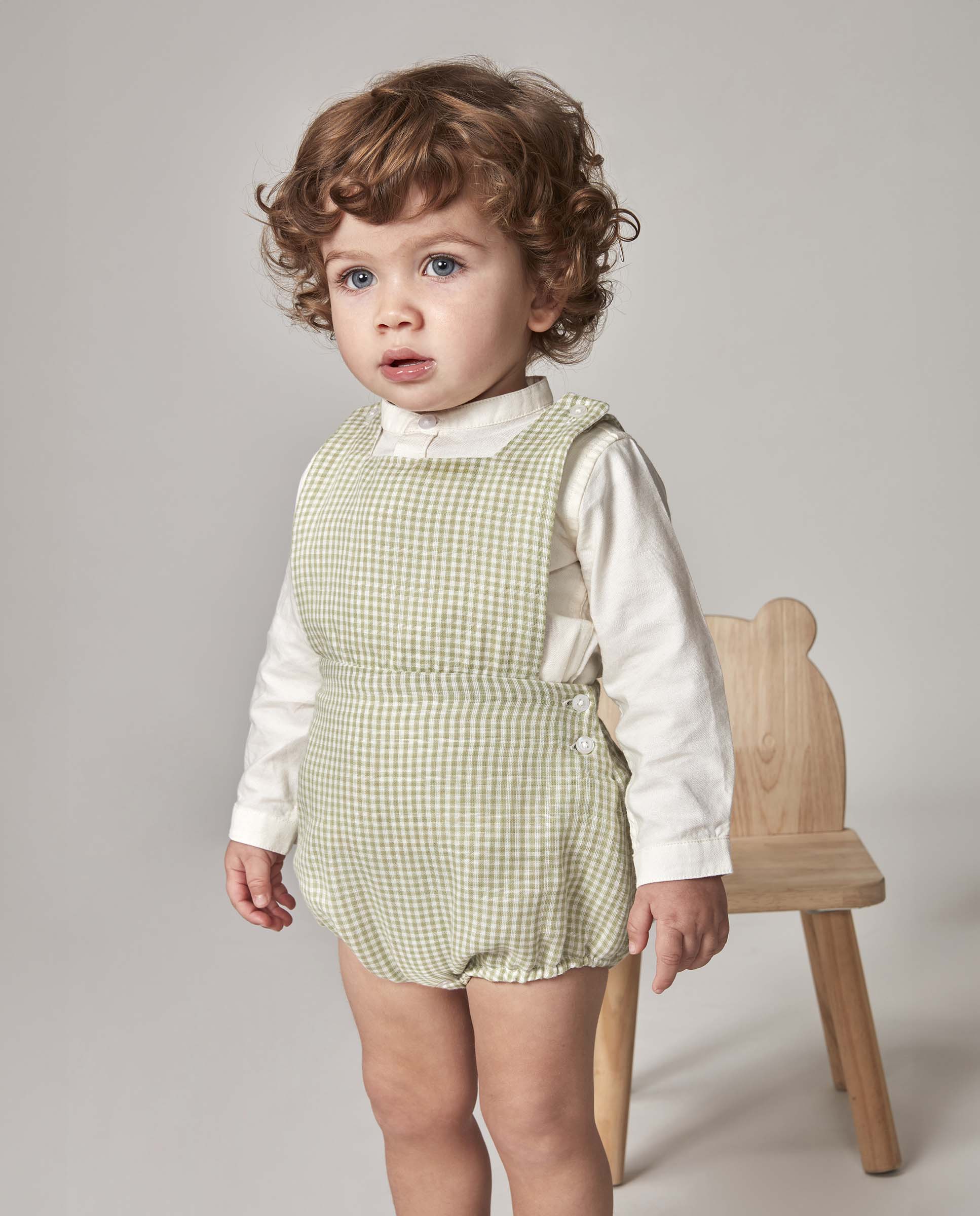 Macacão Curto para Bebé Estampado Vichy Gocco Branco-marfim-2