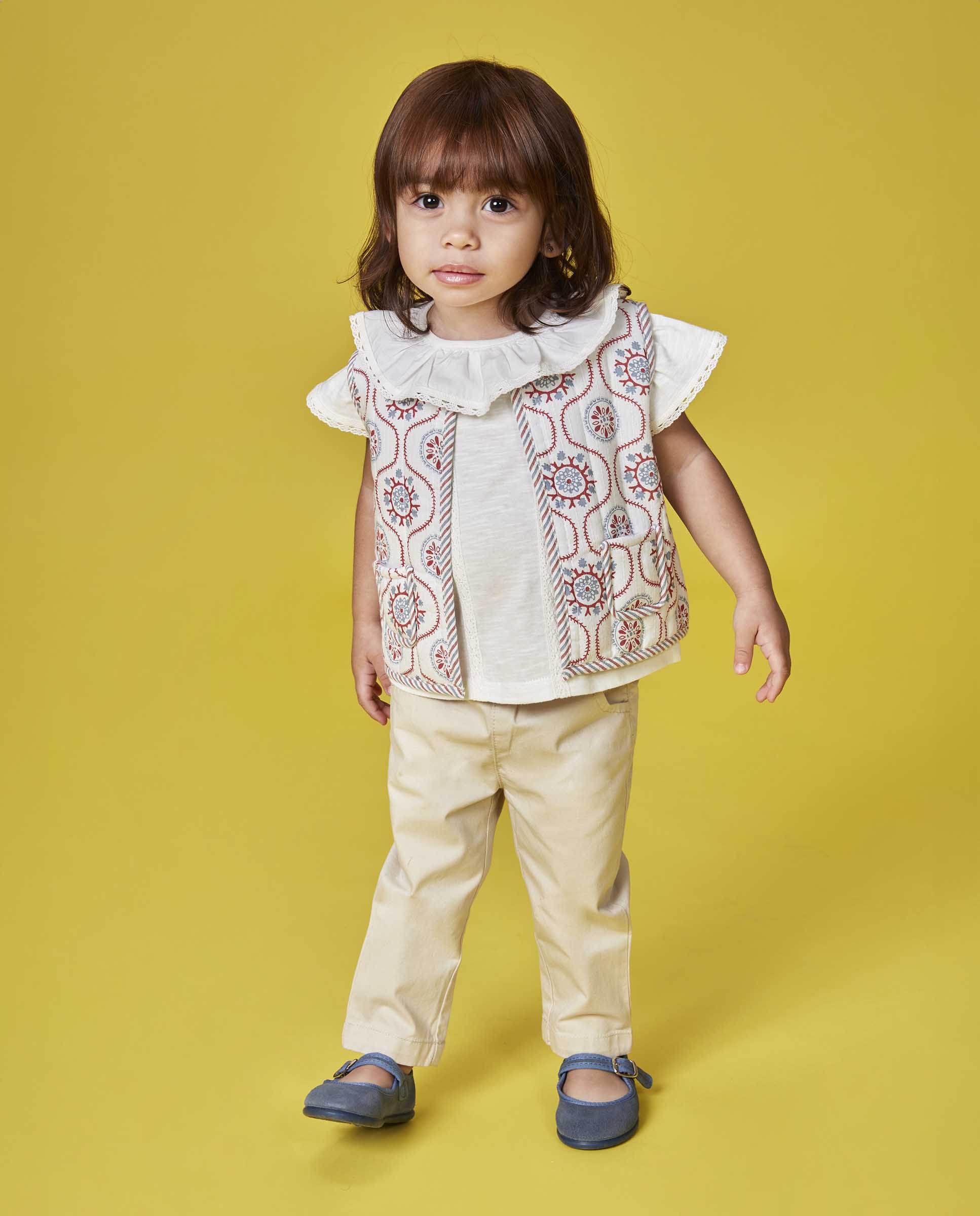 Colete para Bebé Acolchoado com Estampado Reversível Gocco Branco-marfim-5
