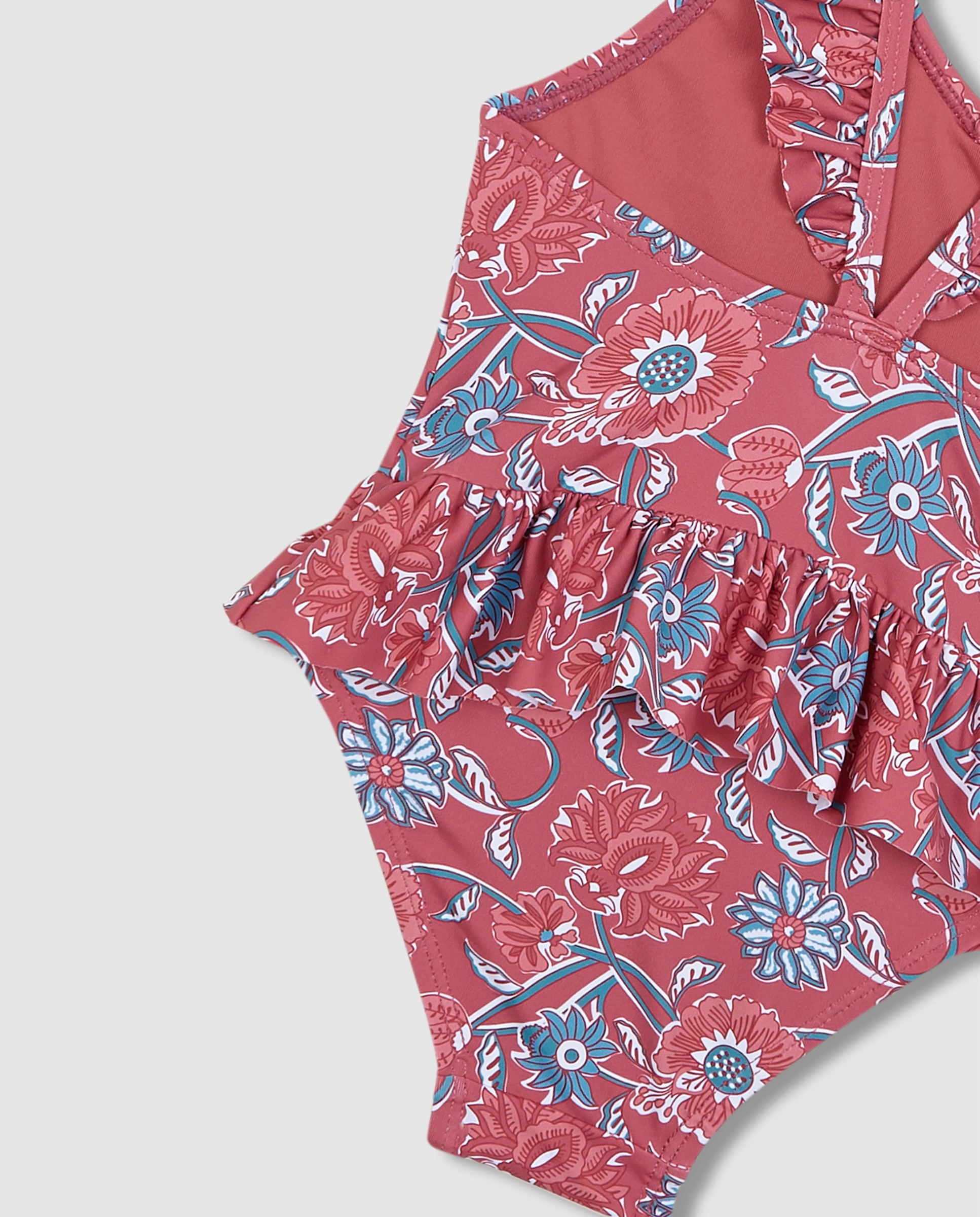 Fato de Banho para Bebé com Estampado de Flores Gocco Rosa-4