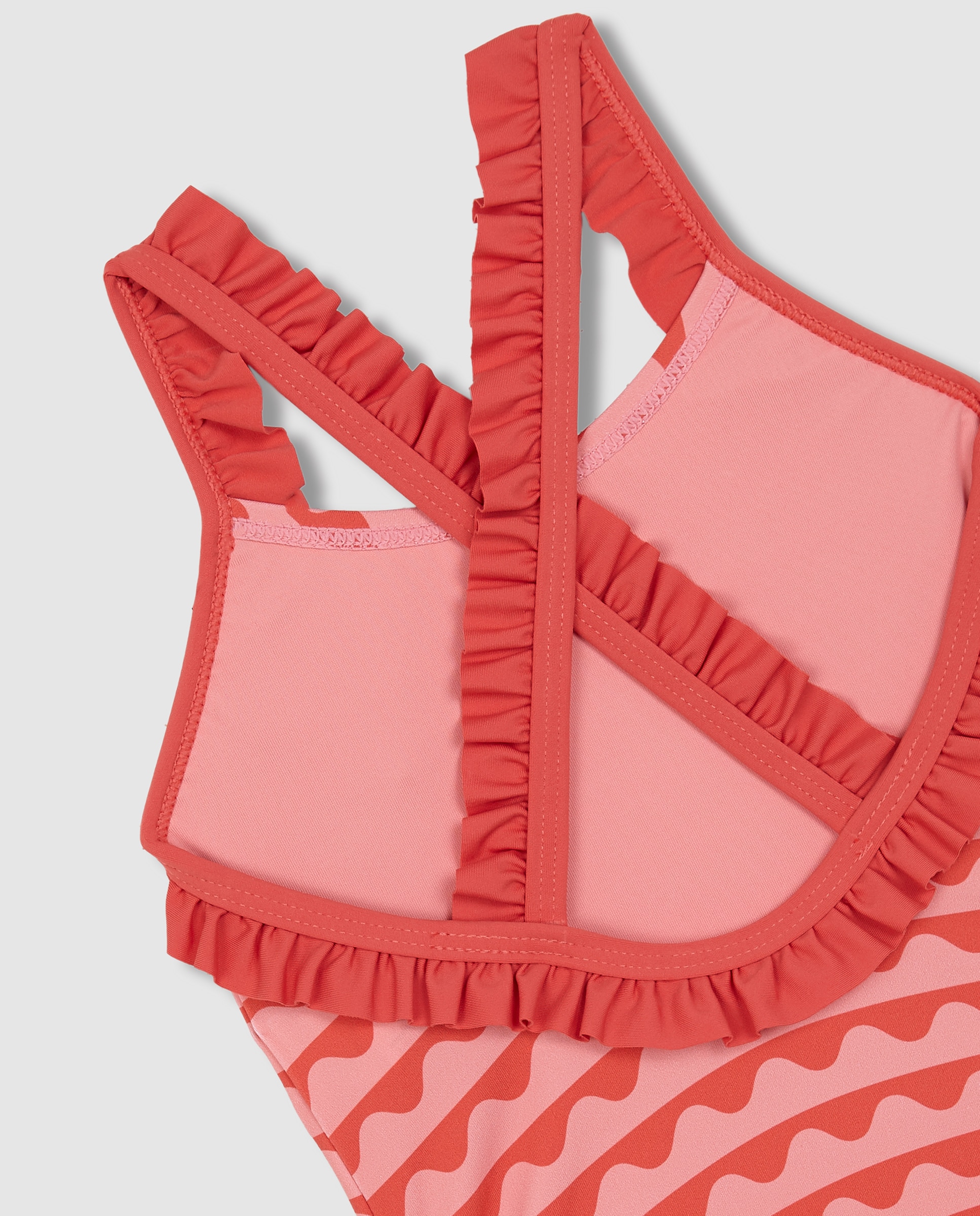 Fato de Banho para Bebé Estampado de Ondas com Folhos Gocco Rosa-4