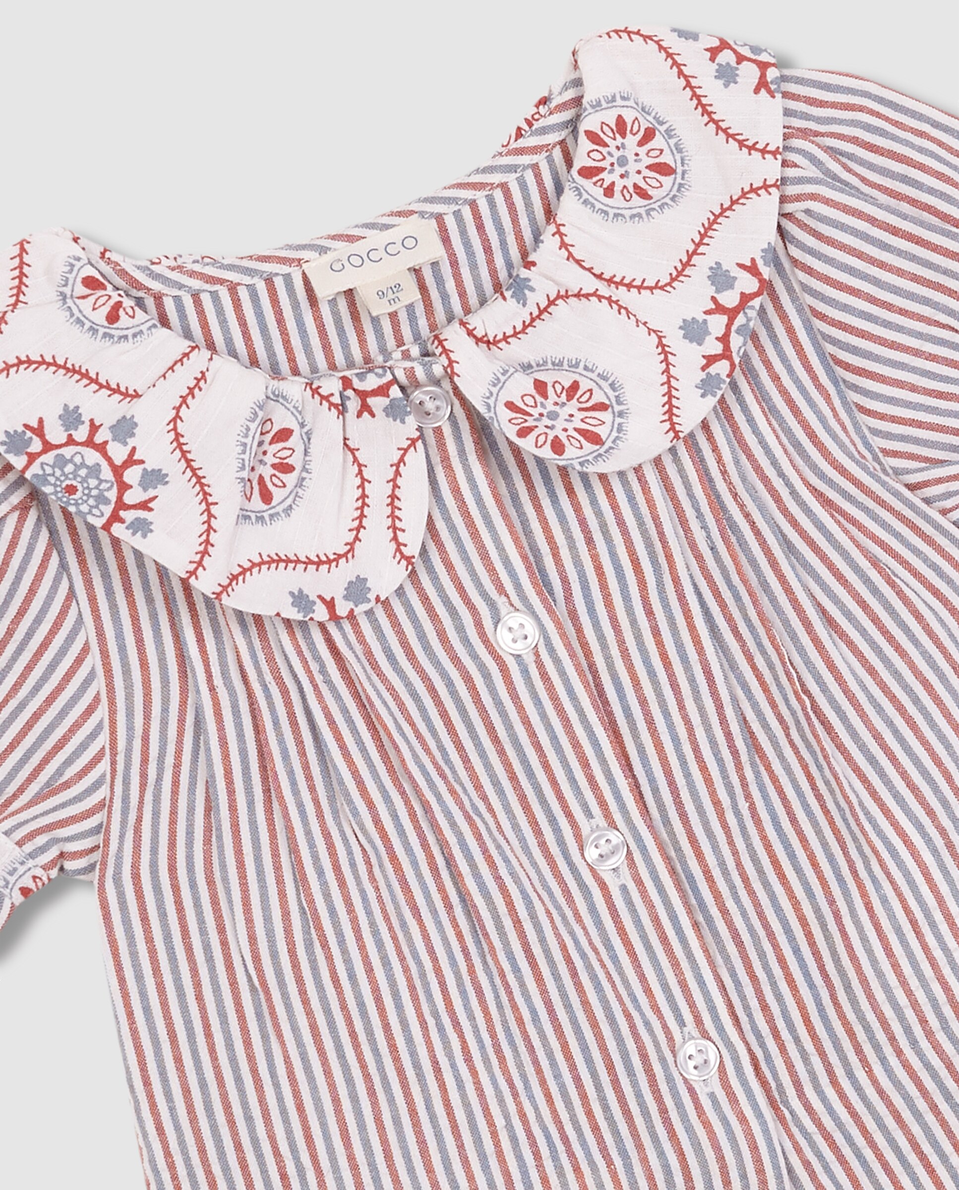 Blusa para Bebé de Manga Curta com Tecidos em Contraste Gocco Branco-marfim-3