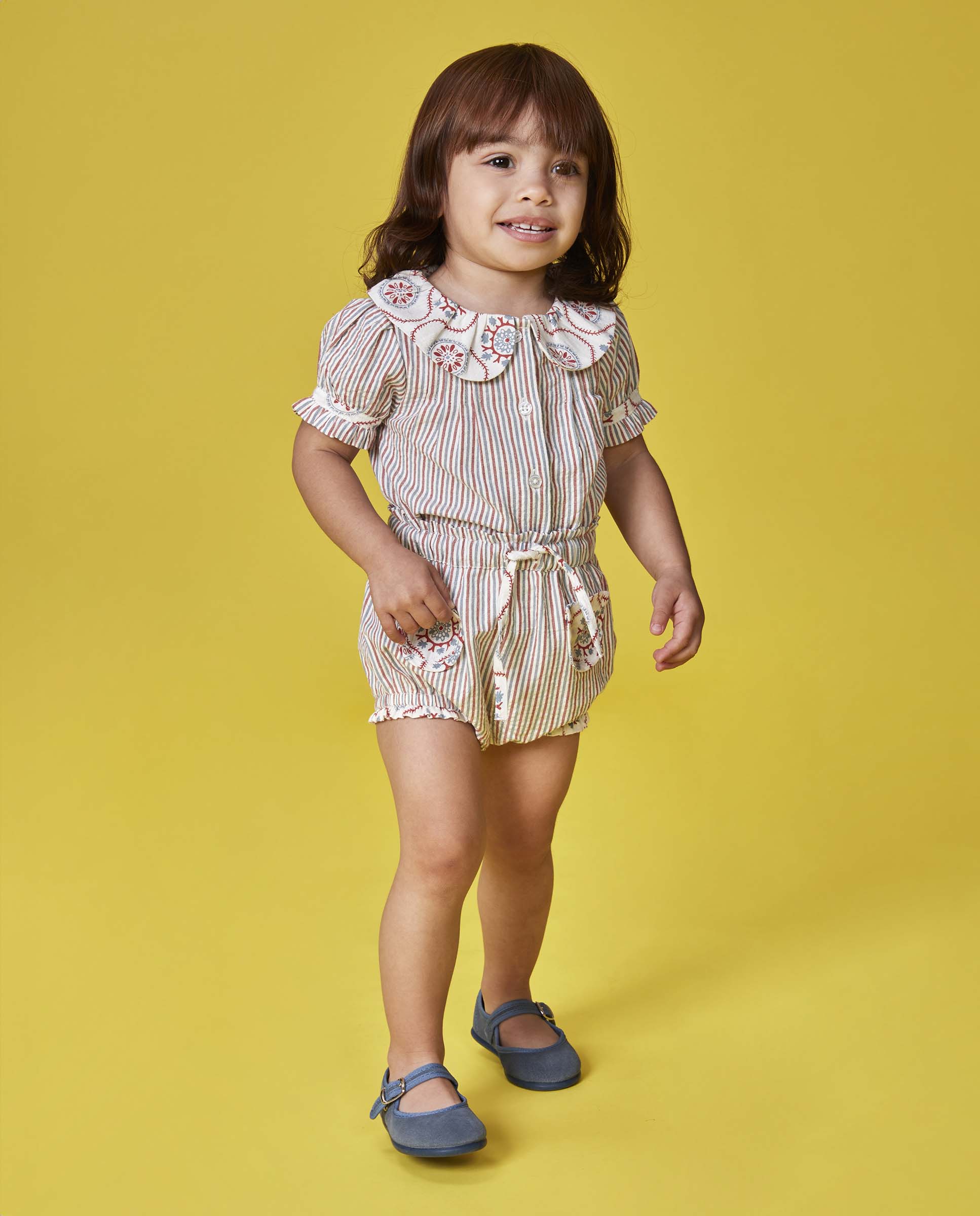 Blusa para Bebé de Manga Curta com Tecidos em Contraste Gocco Branco-marfim-6