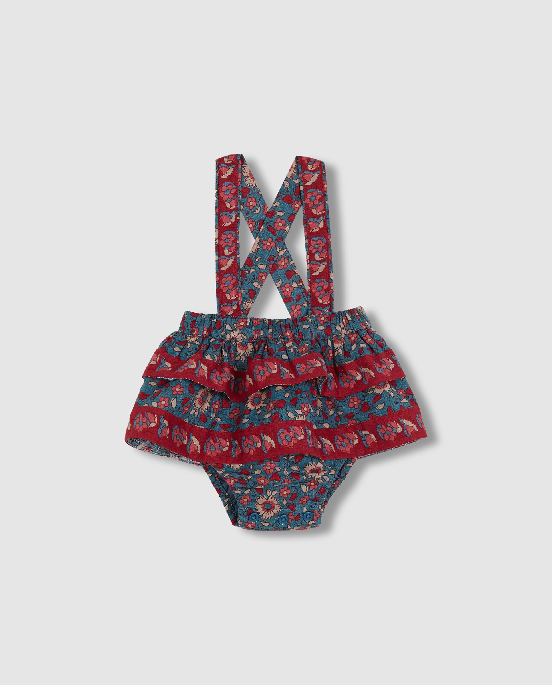 Saia para Bebé com Estampado de Flores e Folhos Azul Royal-1