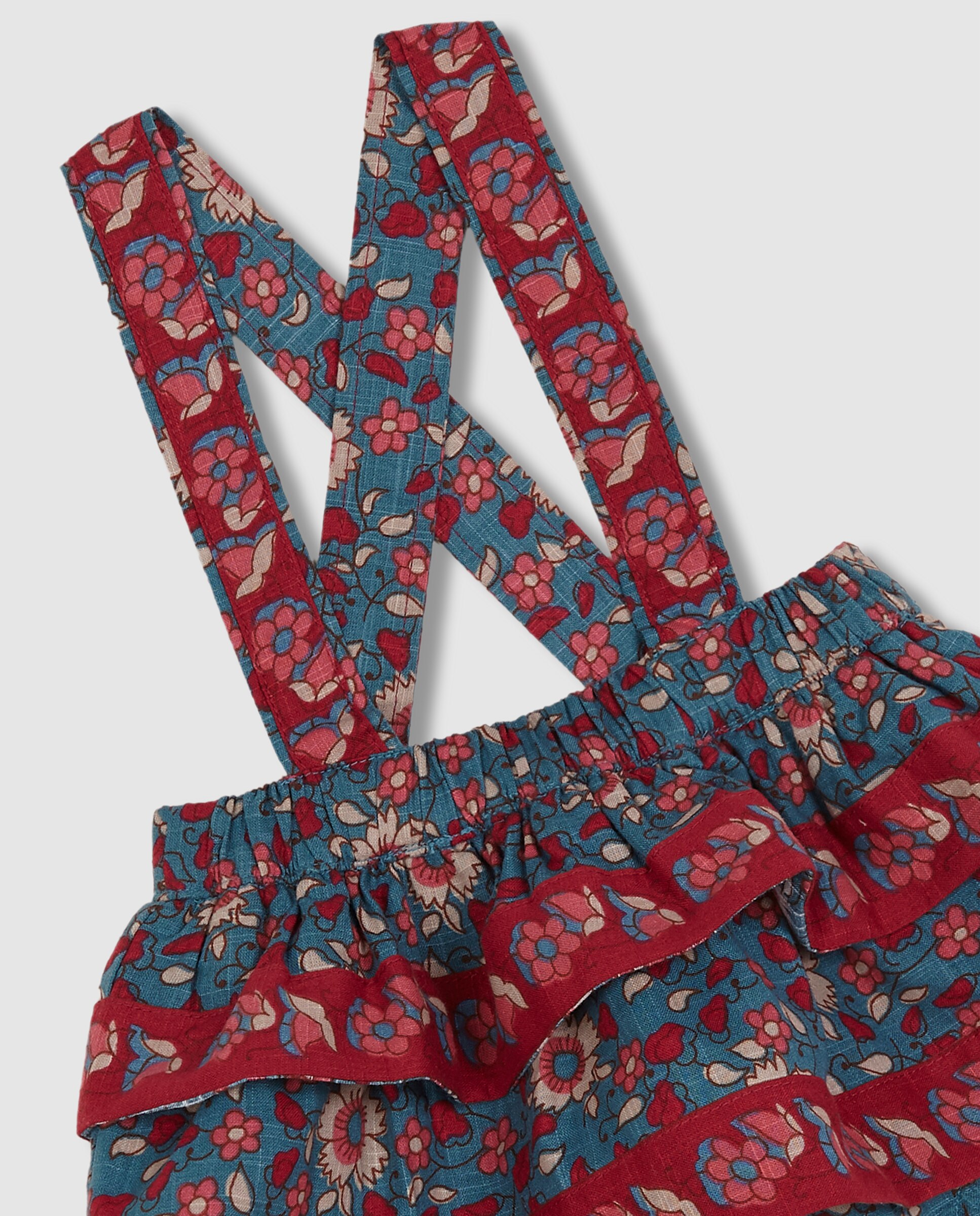 Saia para Bebé com Estampado de Flores e Folhos Azul Royal-3