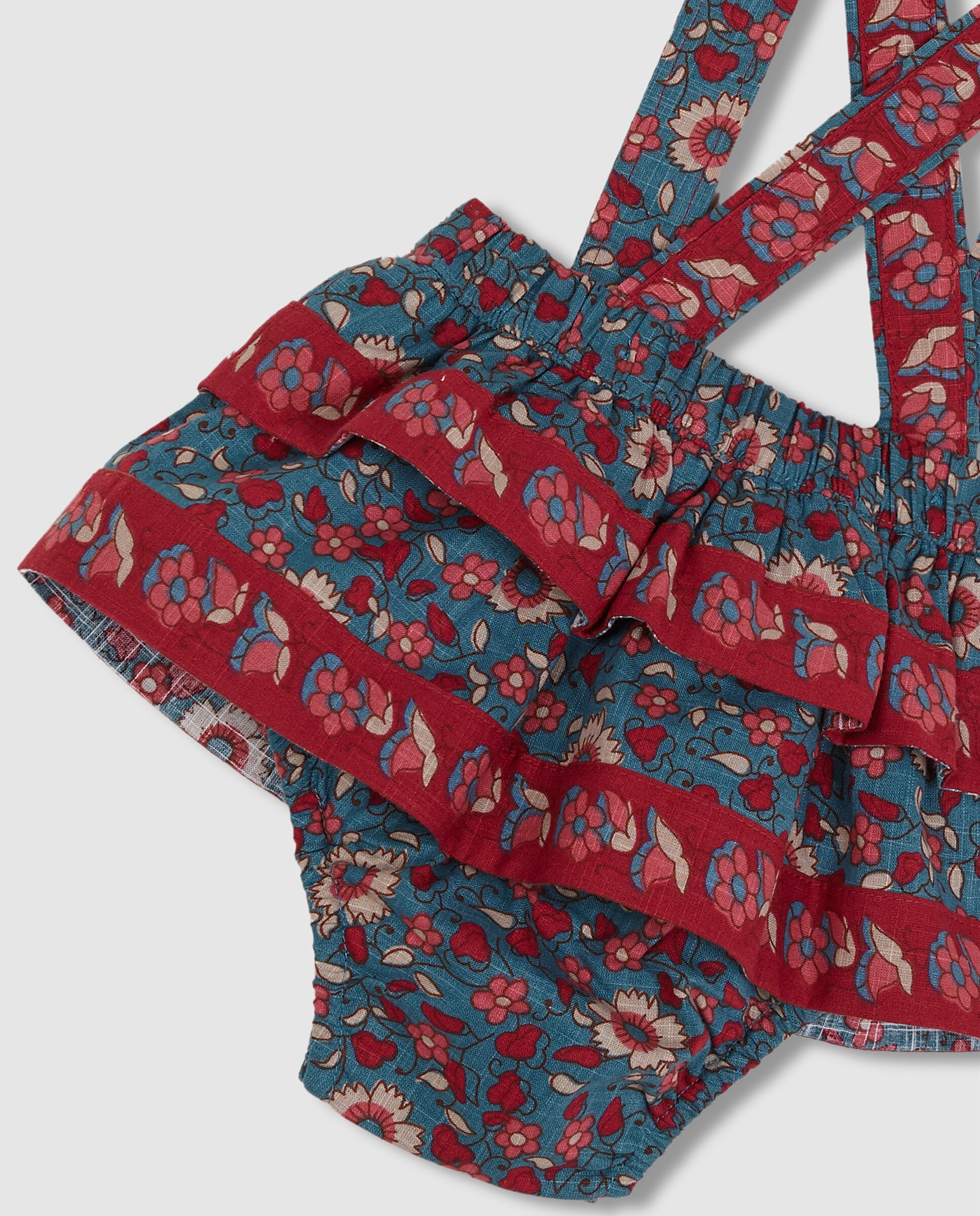 Saia para Bebé com Estampado de Flores e Folhos Azul Royal-4