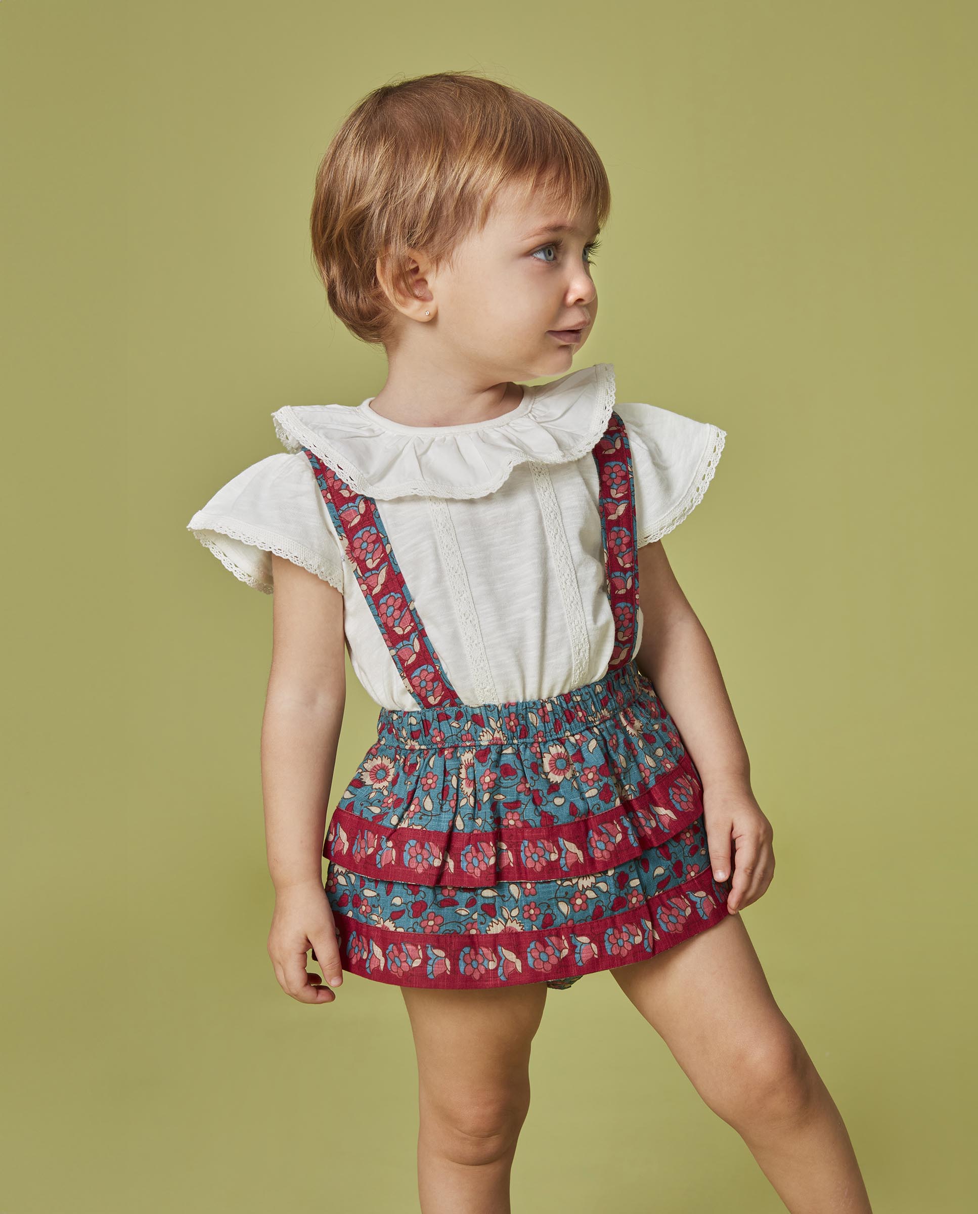 Saia para Bebé com Estampado de Flores e Folhos Azul Royal-5