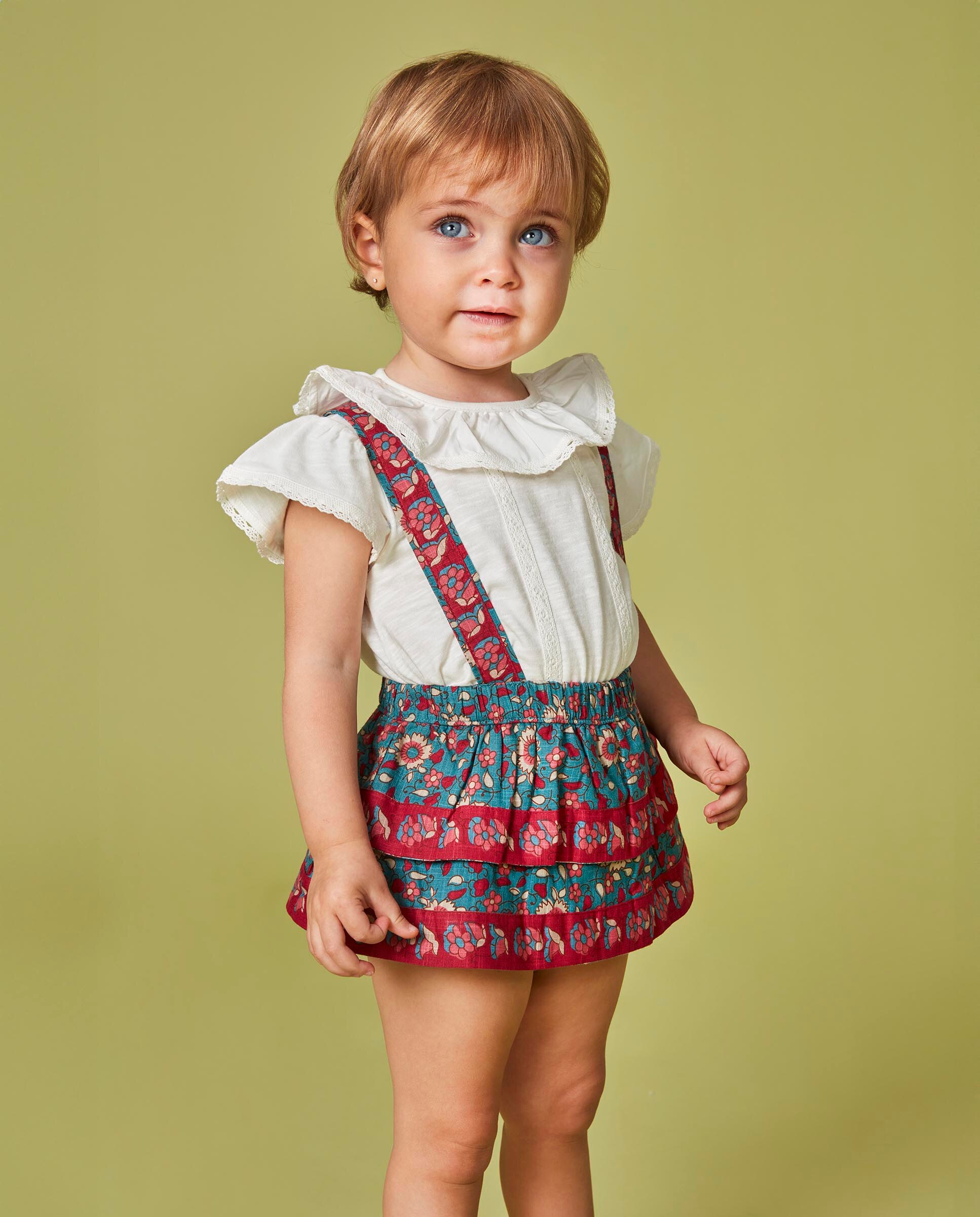 Saia para Bebé com Estampado de Flores e Folhos Azul Royal-6