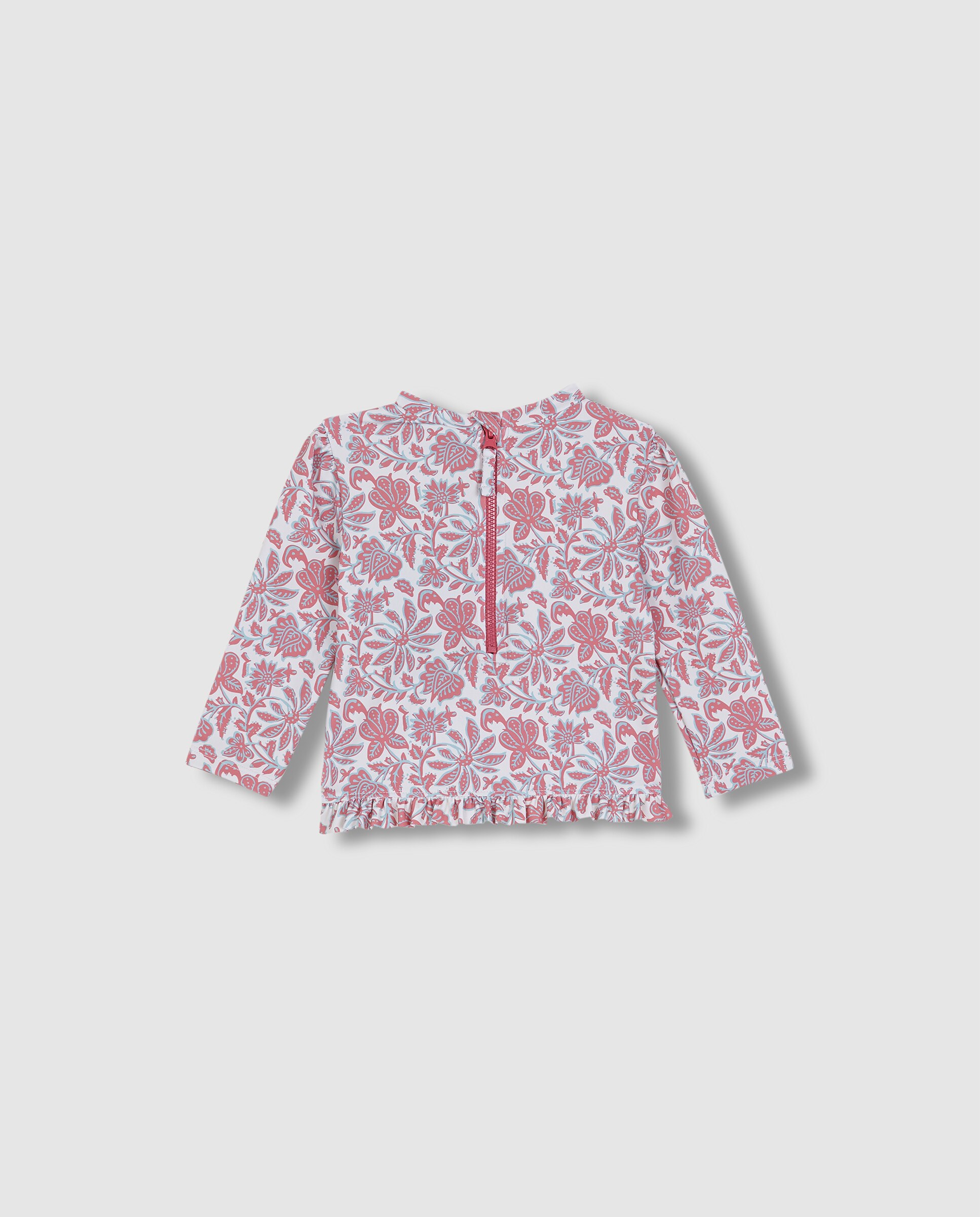 T-shirt para Bebé de Banho com Proteção Solar com Estampado de Flores Gocco Bege/Rosa-2