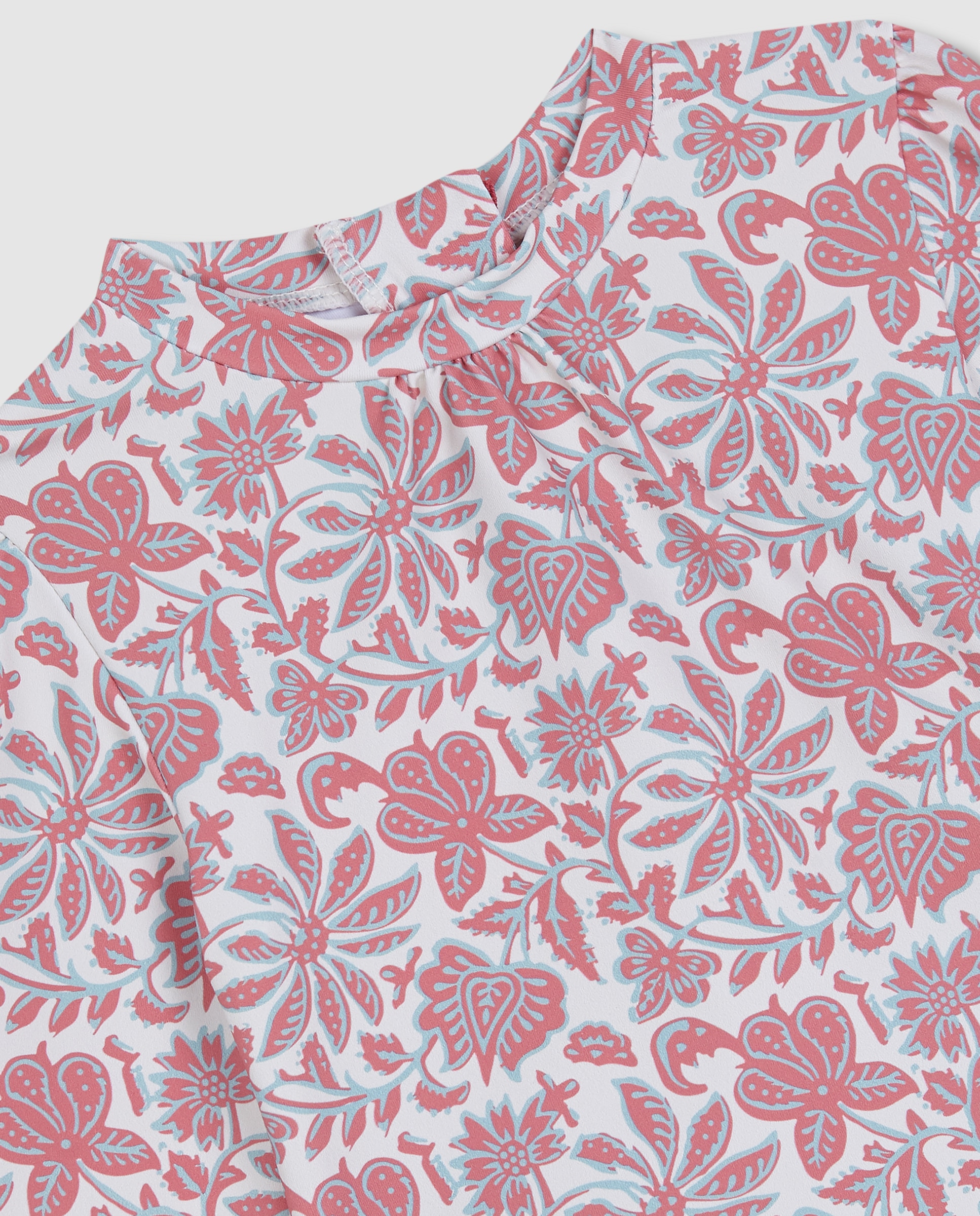 T-shirt para Bebé de Banho com Proteção Solar com Estampado de Flores Gocco Bege/Rosa-3