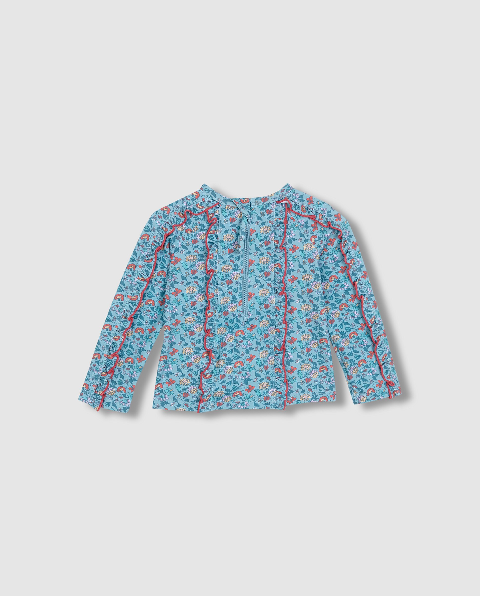 T-shirt de Banho para Bebé com Proteção Solar Estampado Flores Gocco Turquesa-2