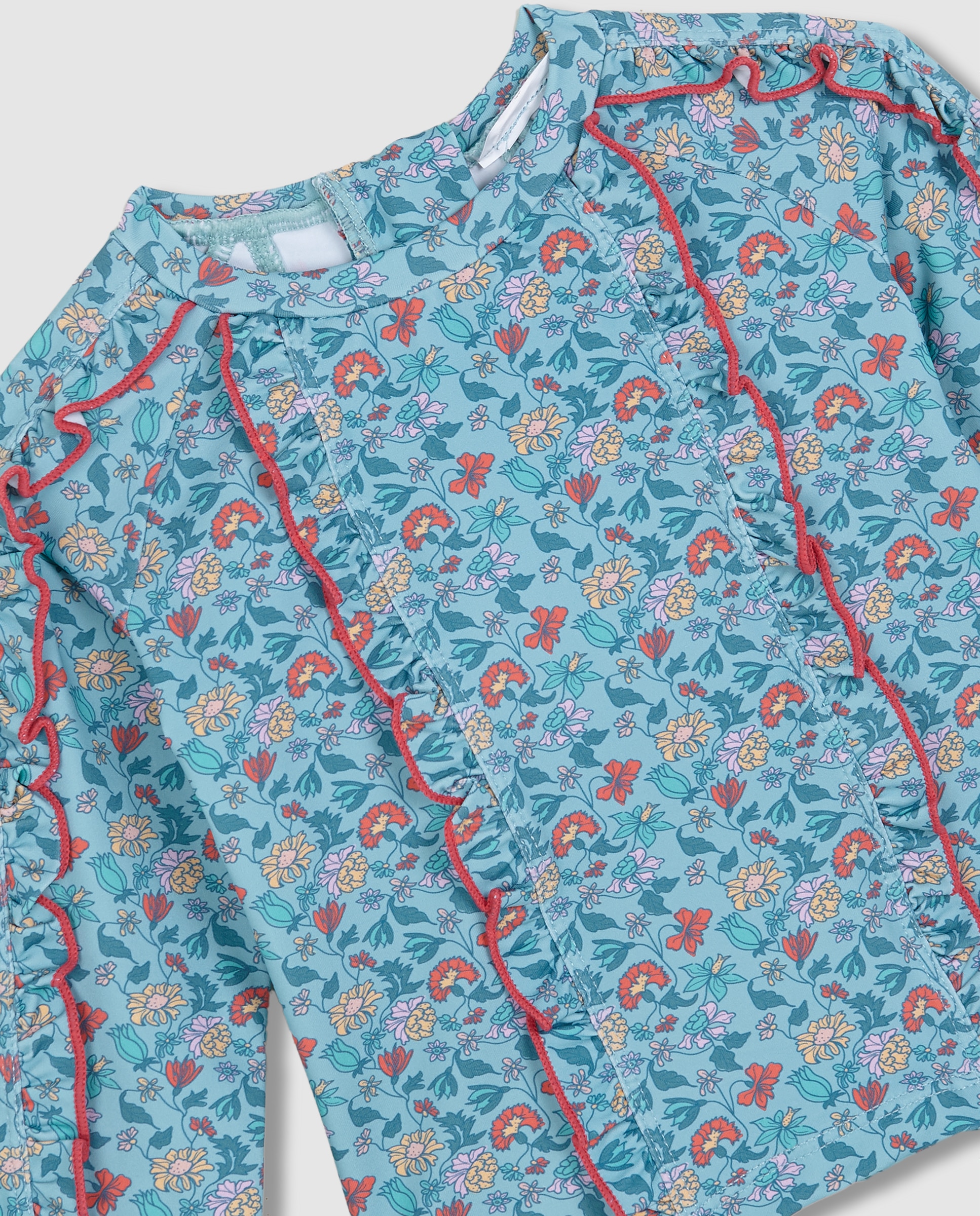 T-shirt de Banho para Bebé com Proteção Solar Estampado Flores Gocco Turquesa-3