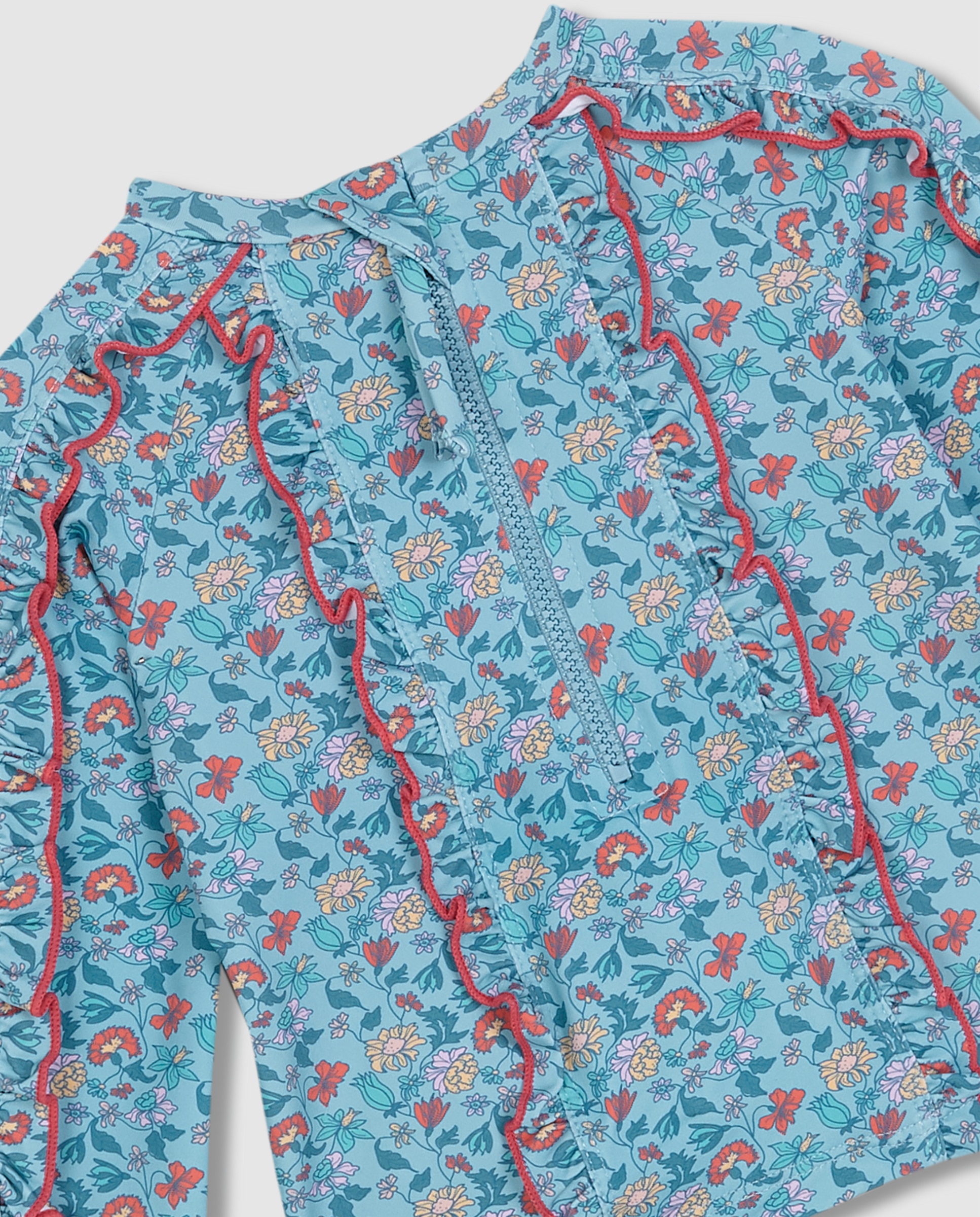 T-shirt de Banho para Bebé com Proteção Solar Estampado Flores Gocco Turquesa-4