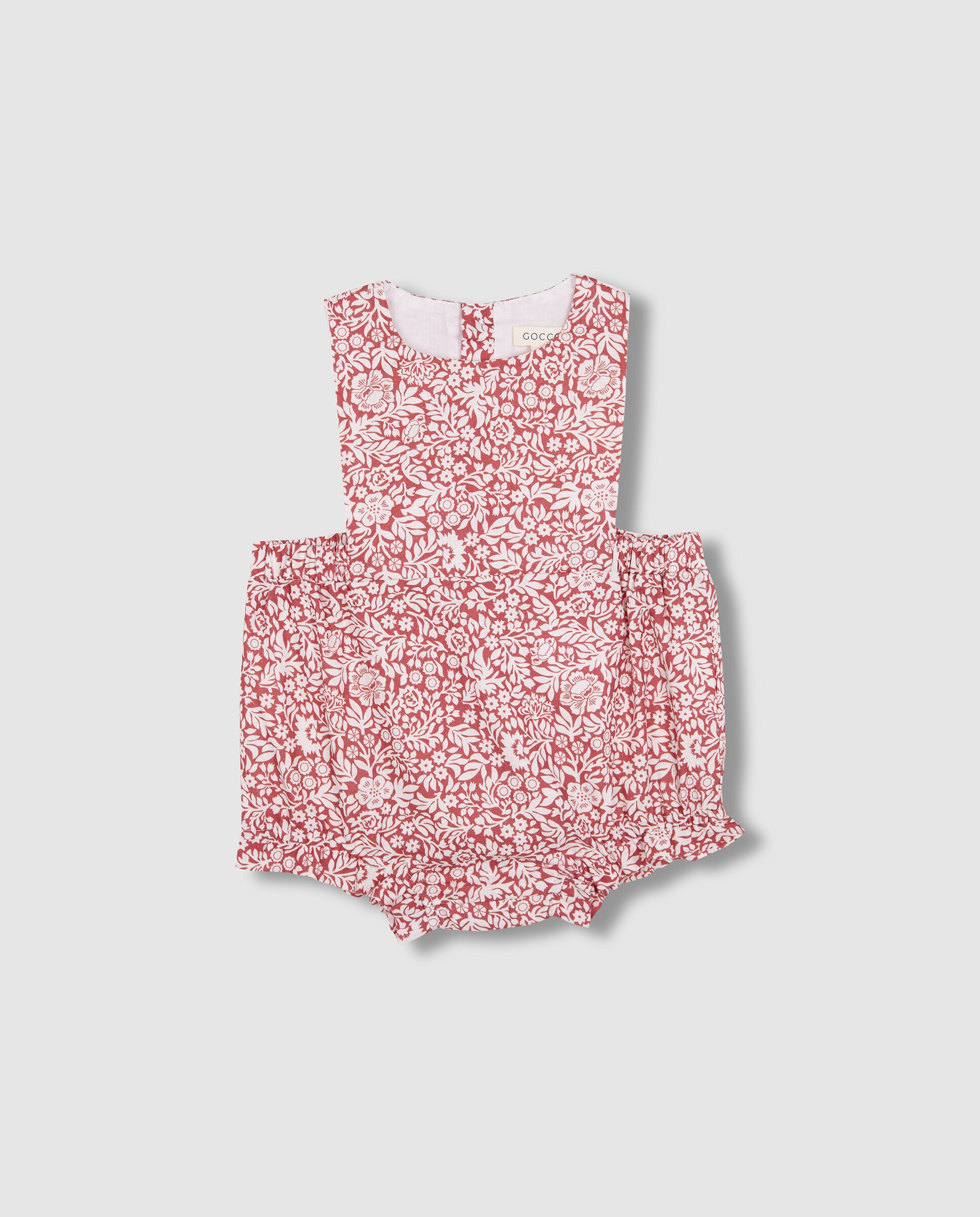 Macacão Curto para Bebé Estampado de Linho sem Mangas Gocco Rosa-3