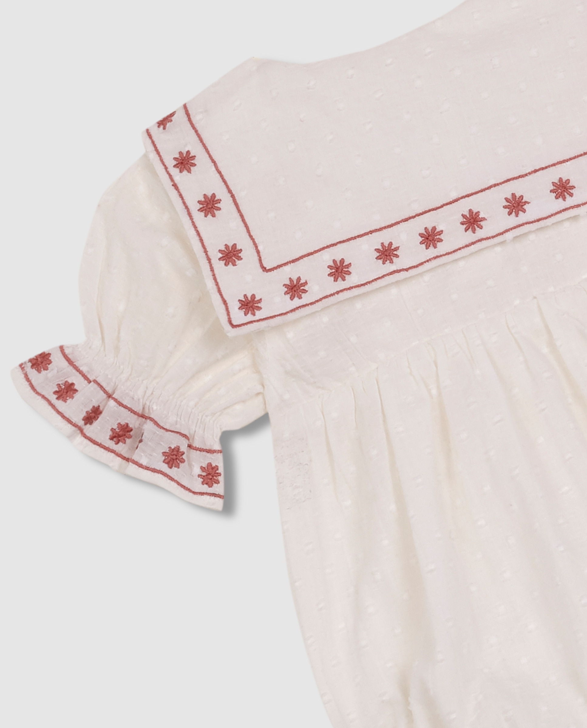 Macacão Curto para Bebé com Bordados em Contraste Gocco Branco-marfim-4