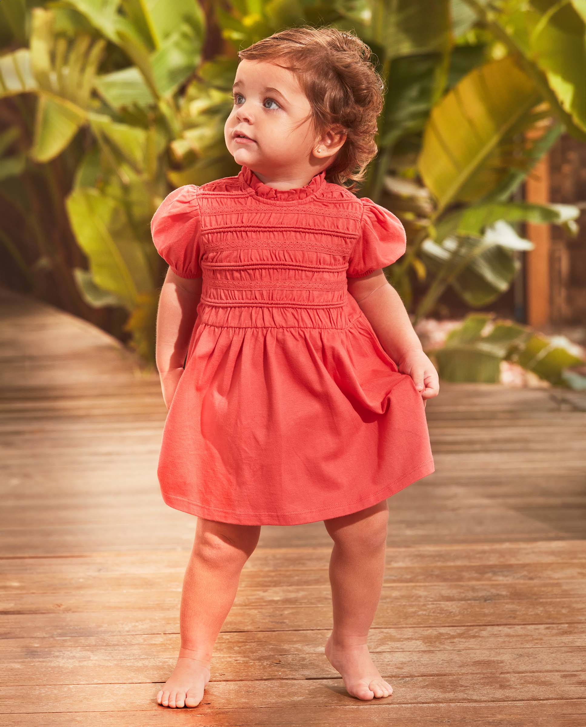 Vestido para Bebé com Franzido Rosa-5