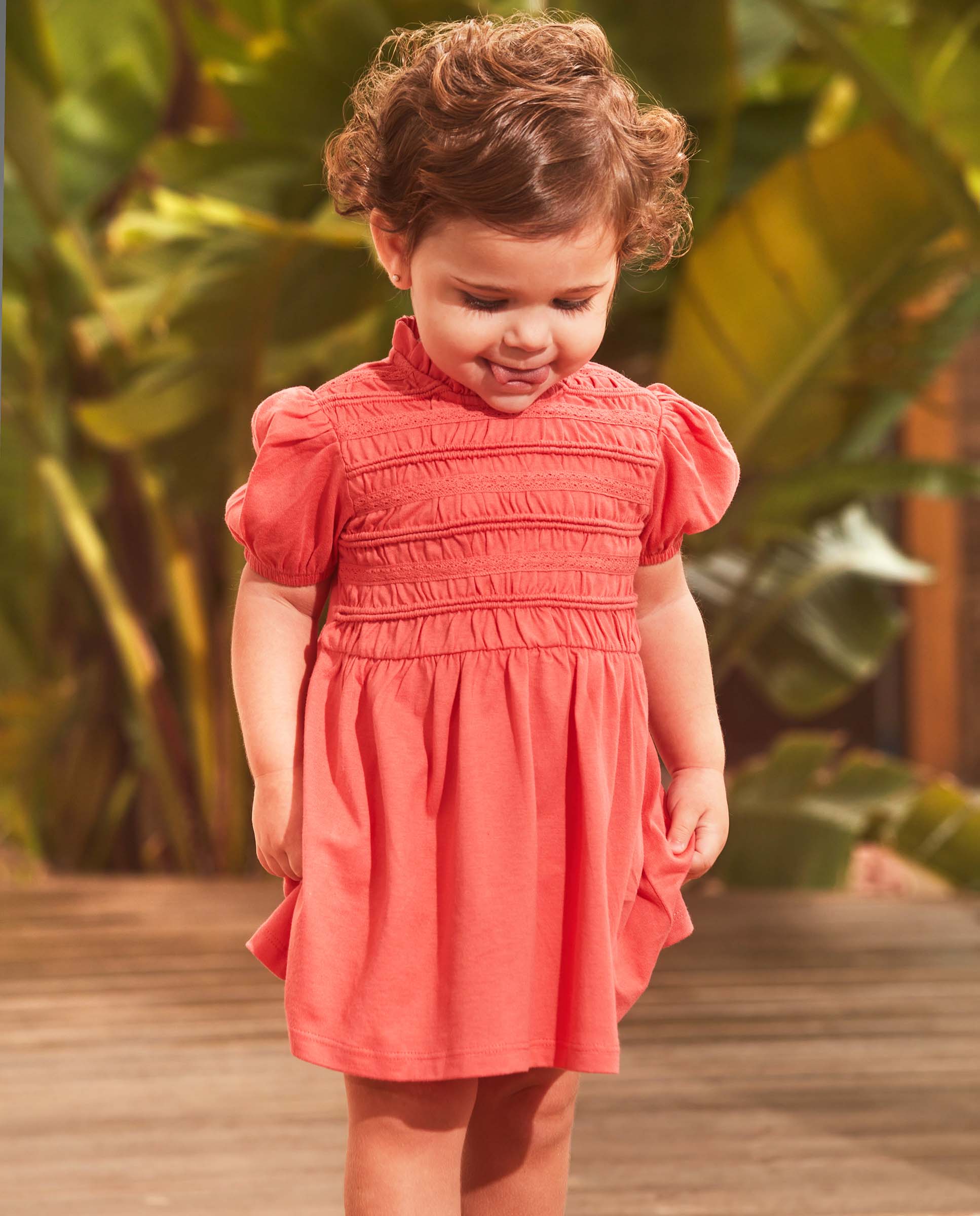 Vestido para Bebé com Franzido Rosa-6