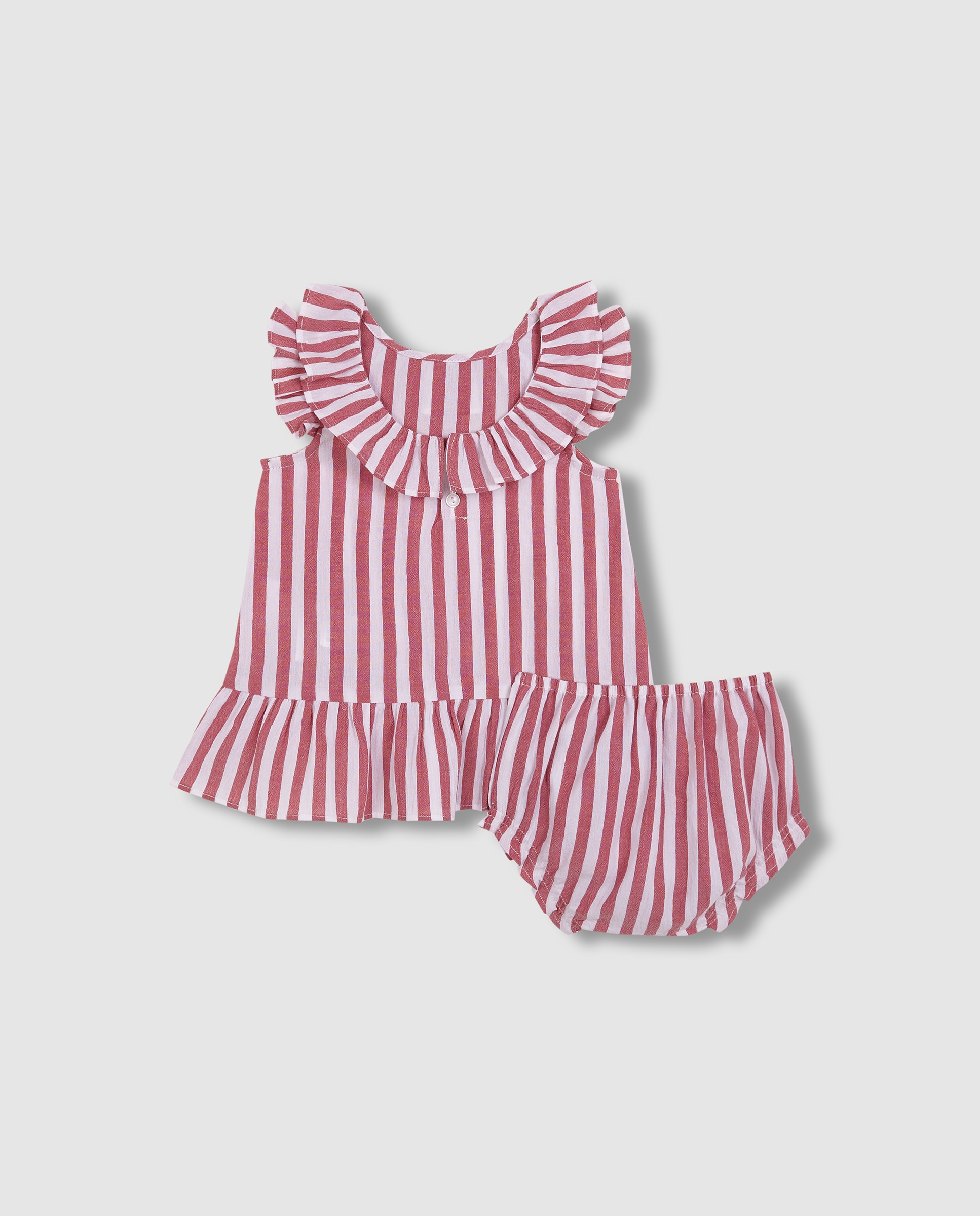 Vestido para Bebé de Bambula Às Riscas Gocco Branco-2