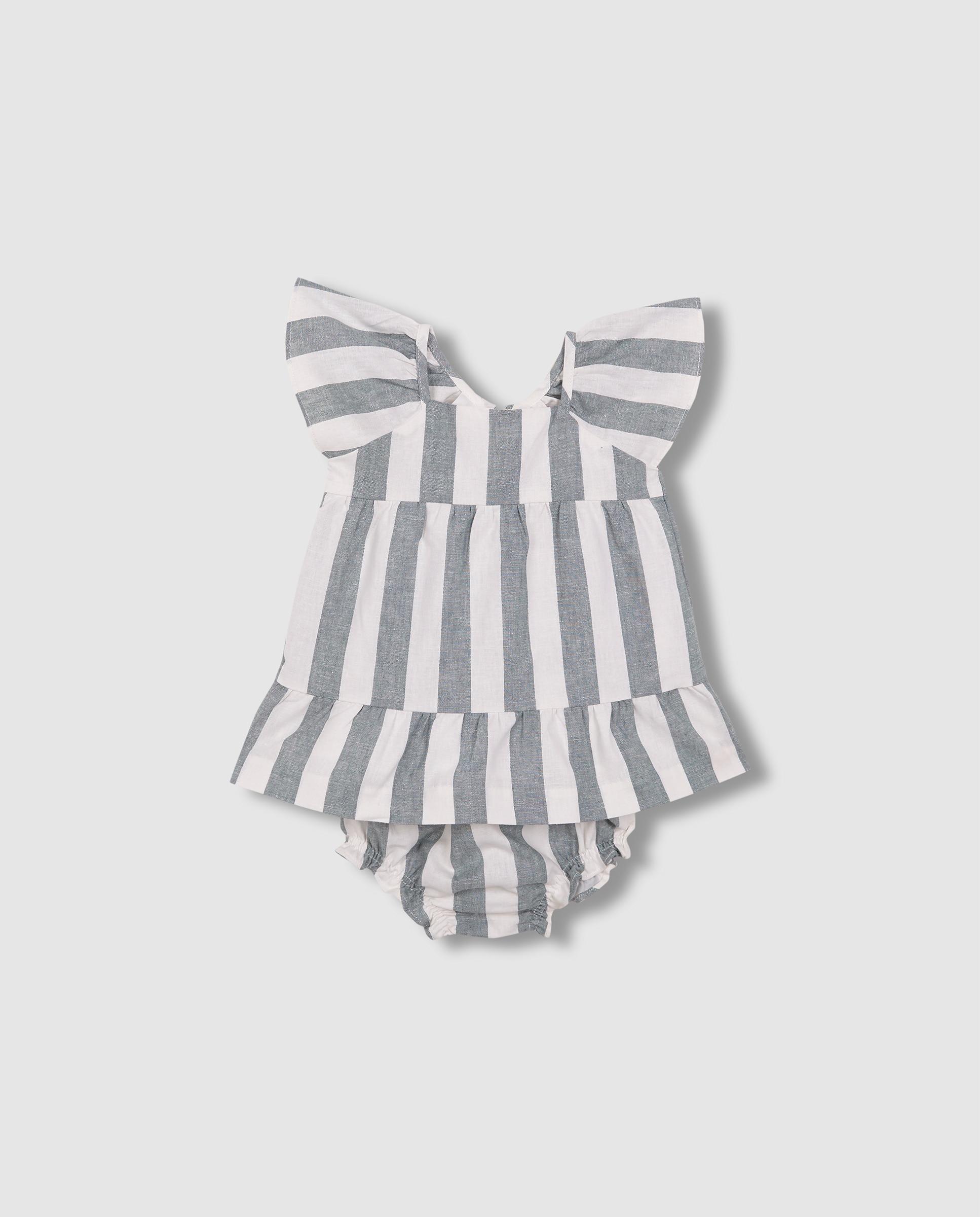 Vestido para Bebé em Linho Às Riscas Gocco Verde-claro-3