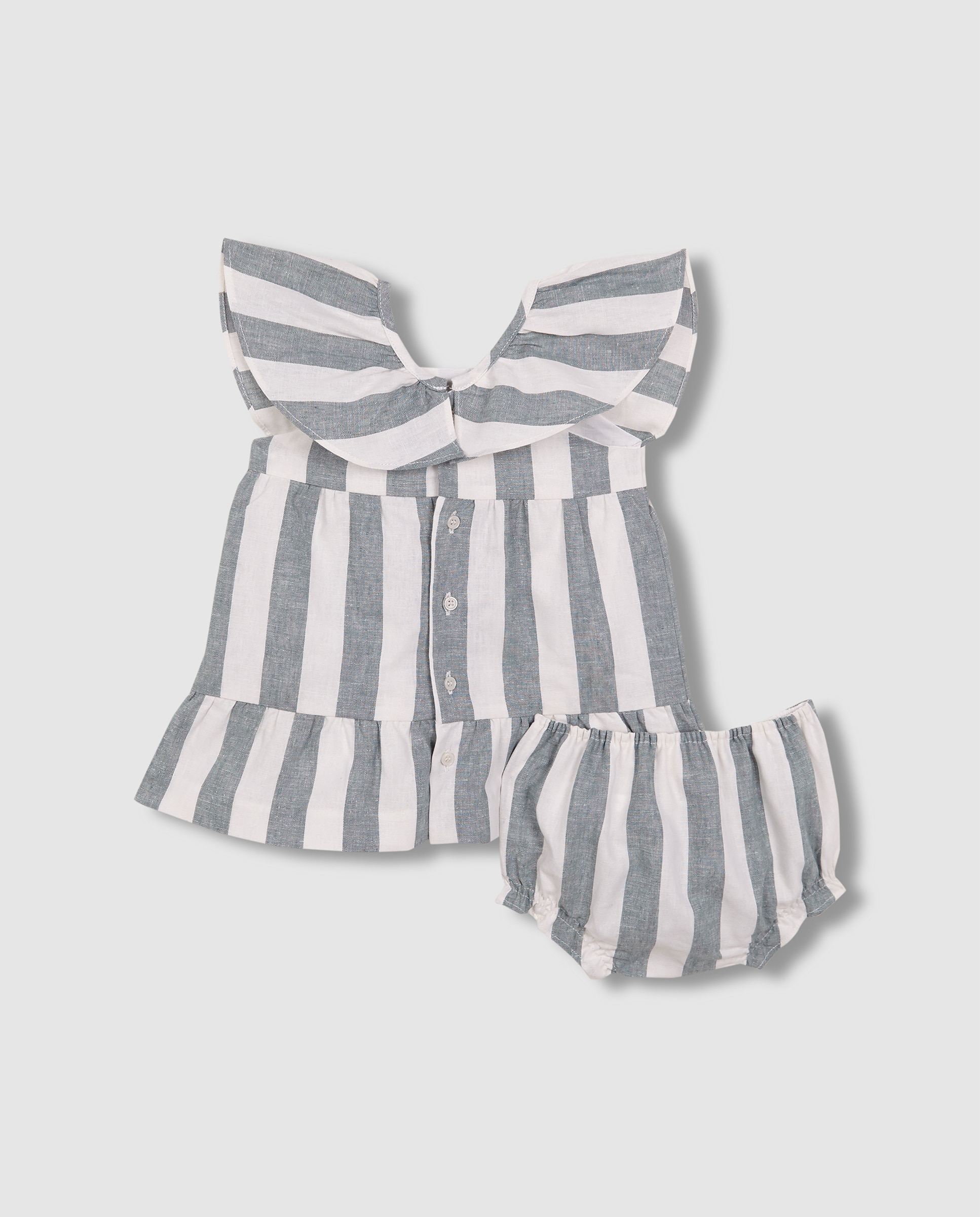 Vestido para Bebé em Linho Às Riscas Gocco Verde-claro-4