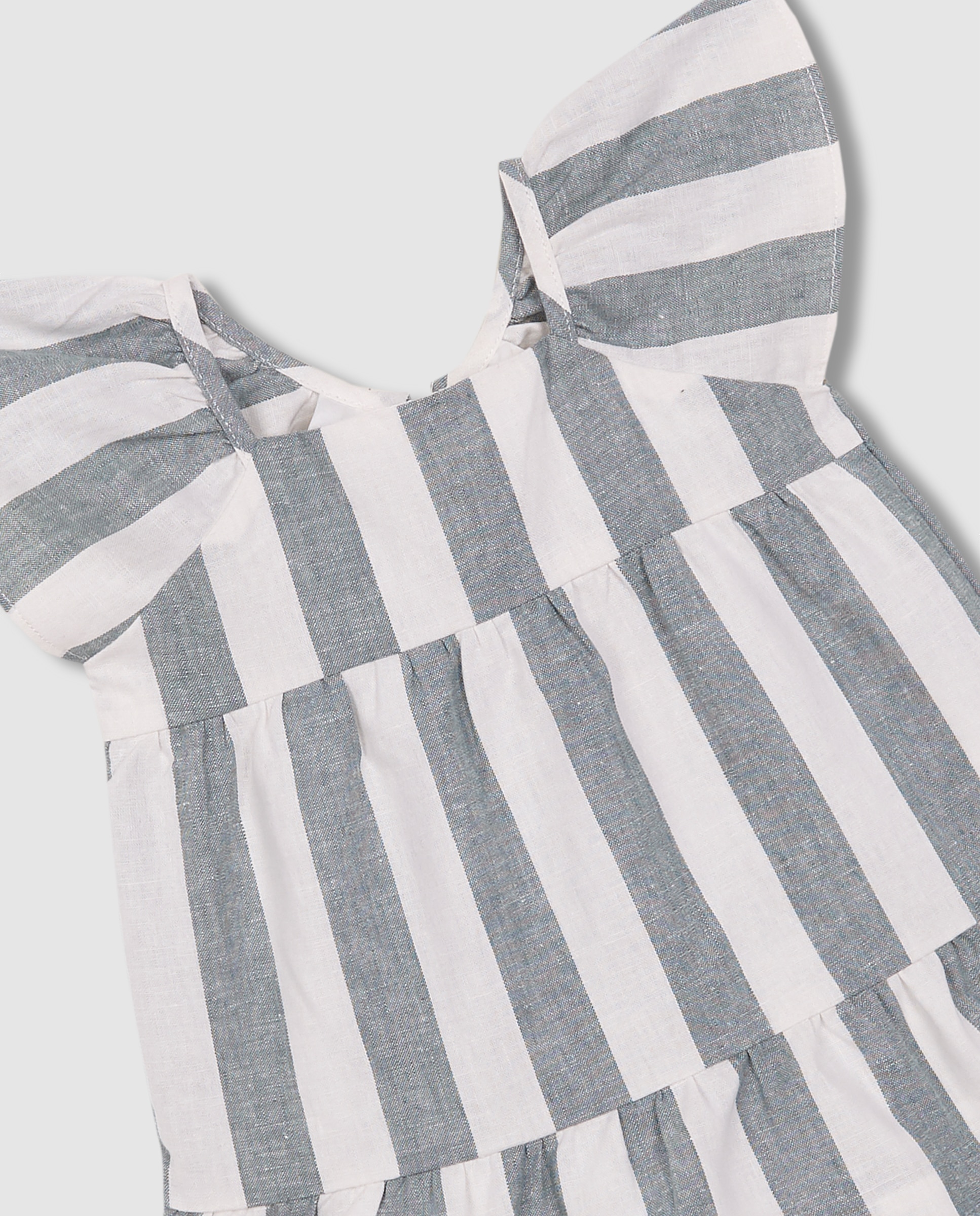 Vestido para Bebé em Linho Às Riscas Gocco Verde-claro-5