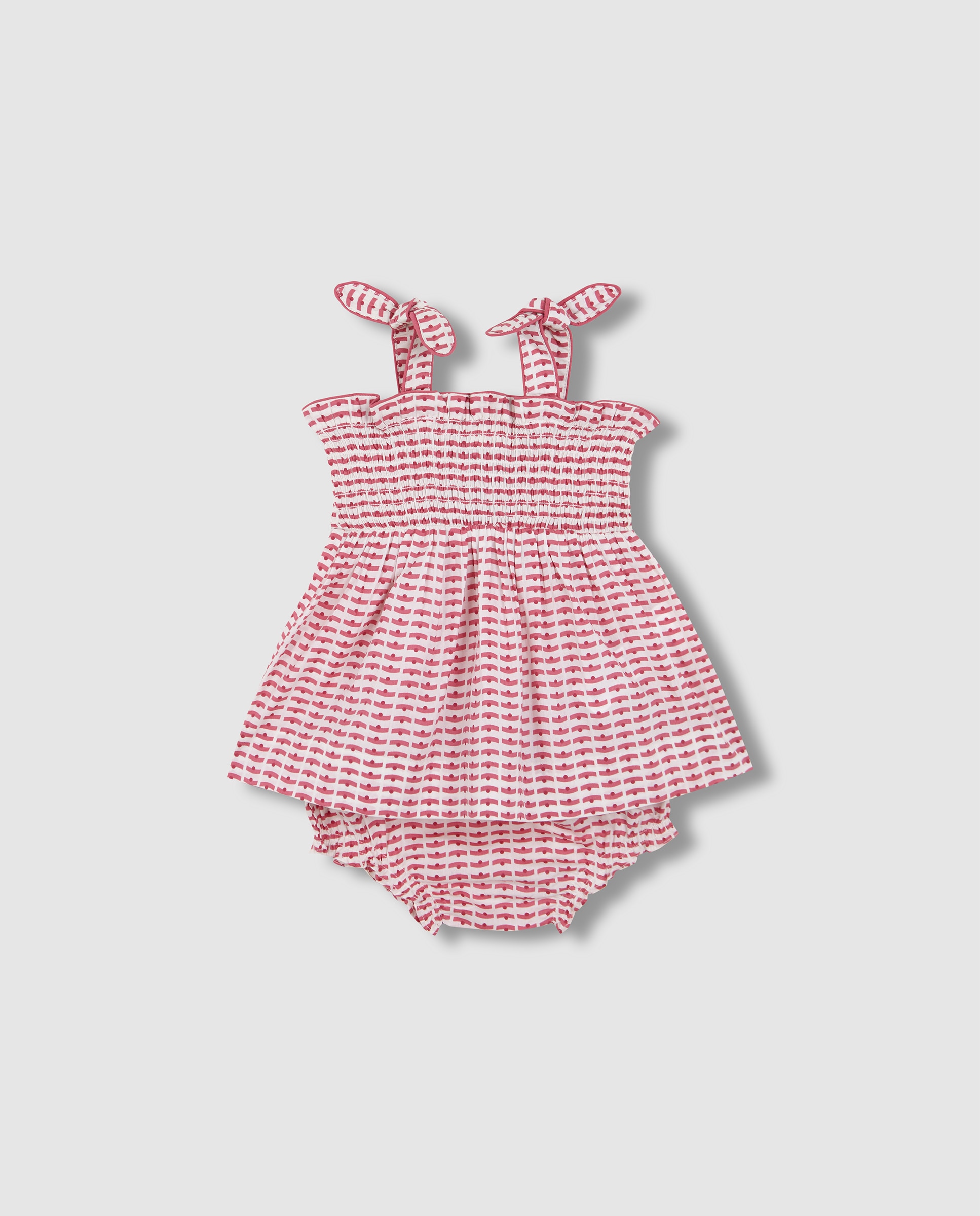 Vestido para Bebé com Folhos Gocco Branco / Rosa-1