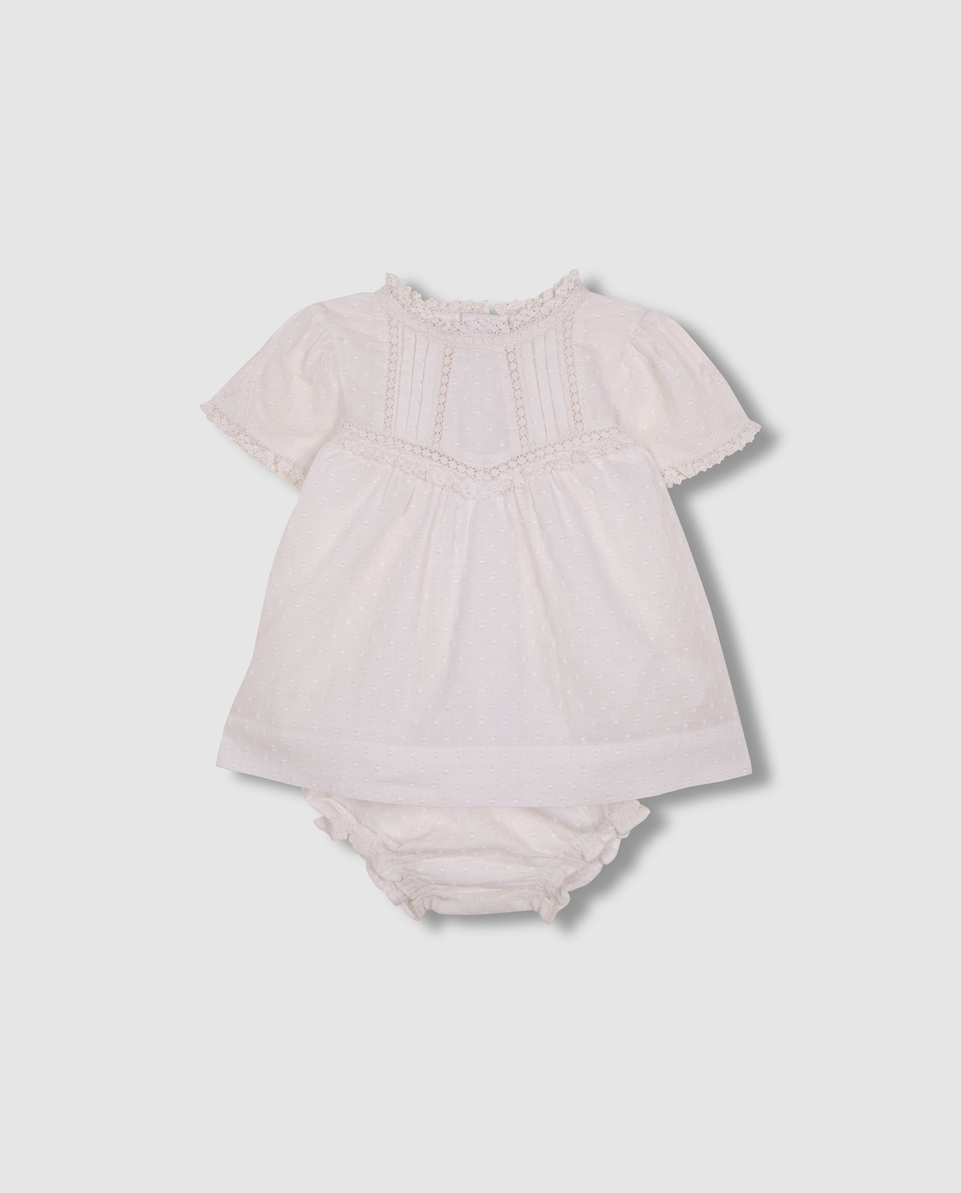 Vestido para Bebé com Tiras Bordadas Gocco Branco-3