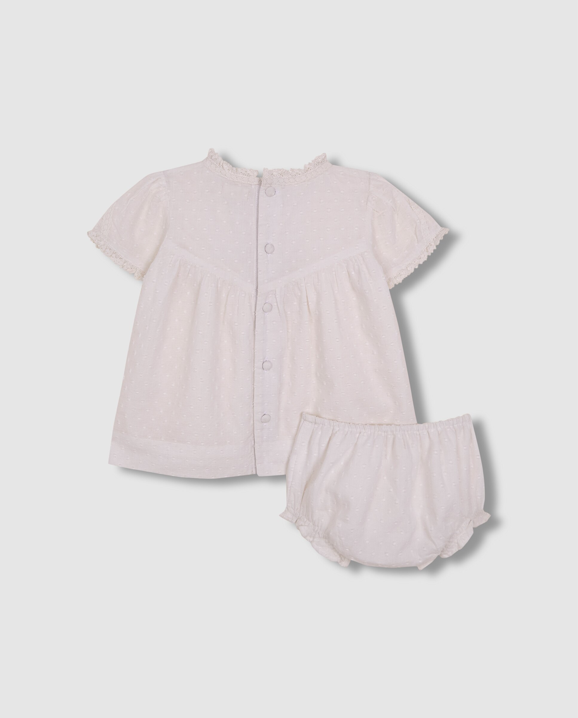 Vestido para Bebé com Tiras Bordadas Gocco Branco-4