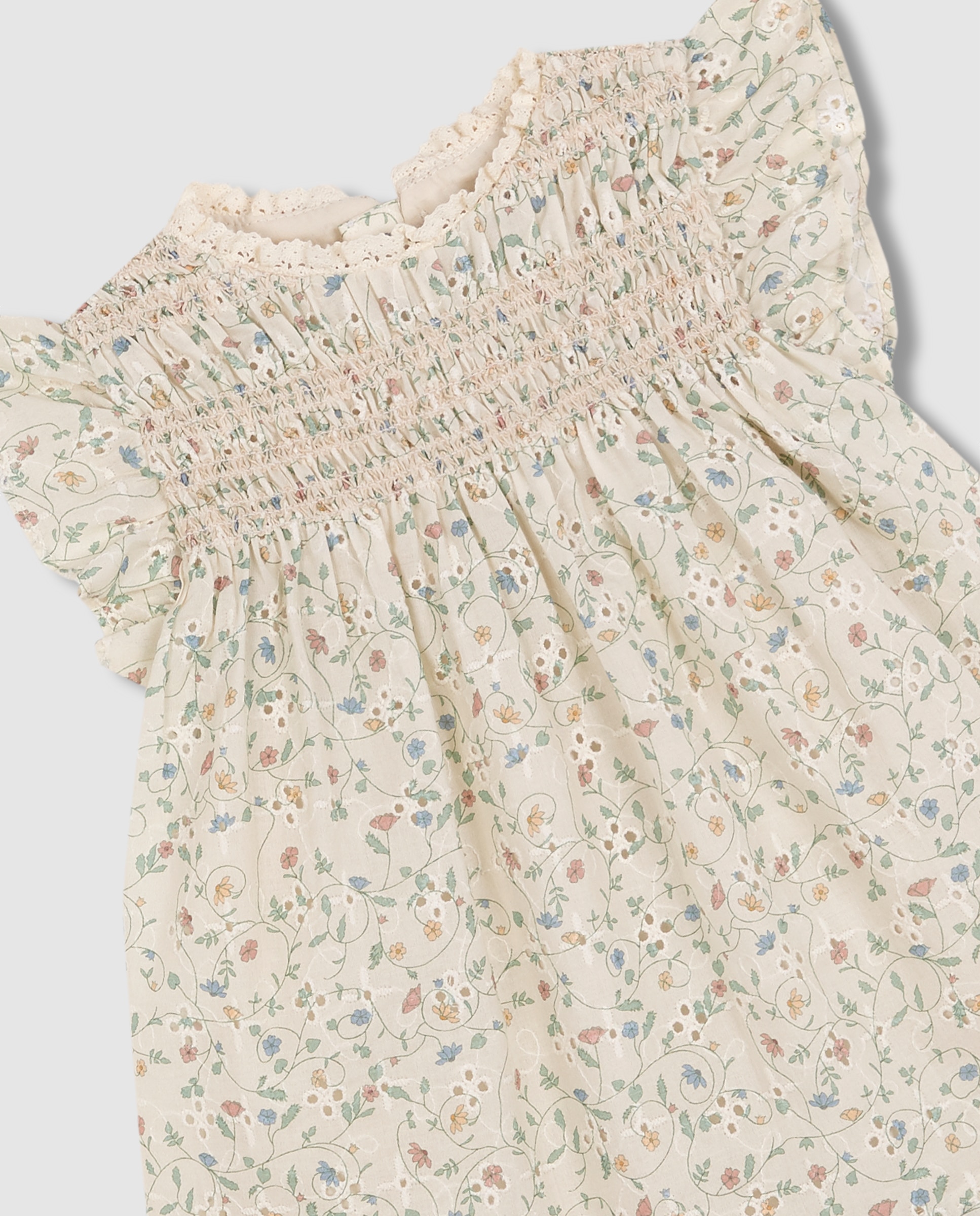 Vestido para Bebé de Flores com Smock Gocco Bege-5