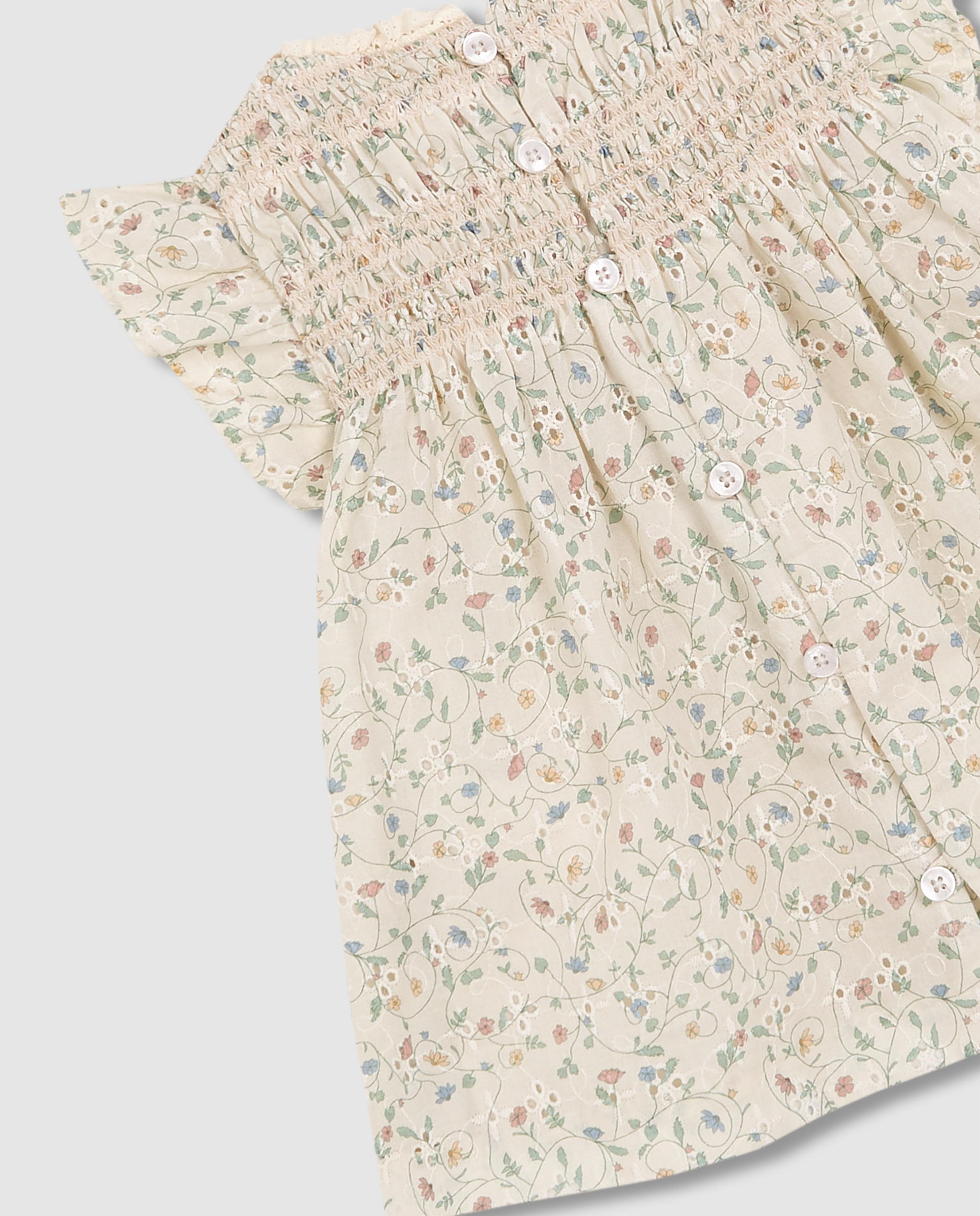 Vestido para Bebé de Flores com Smock Gocco Bege-6