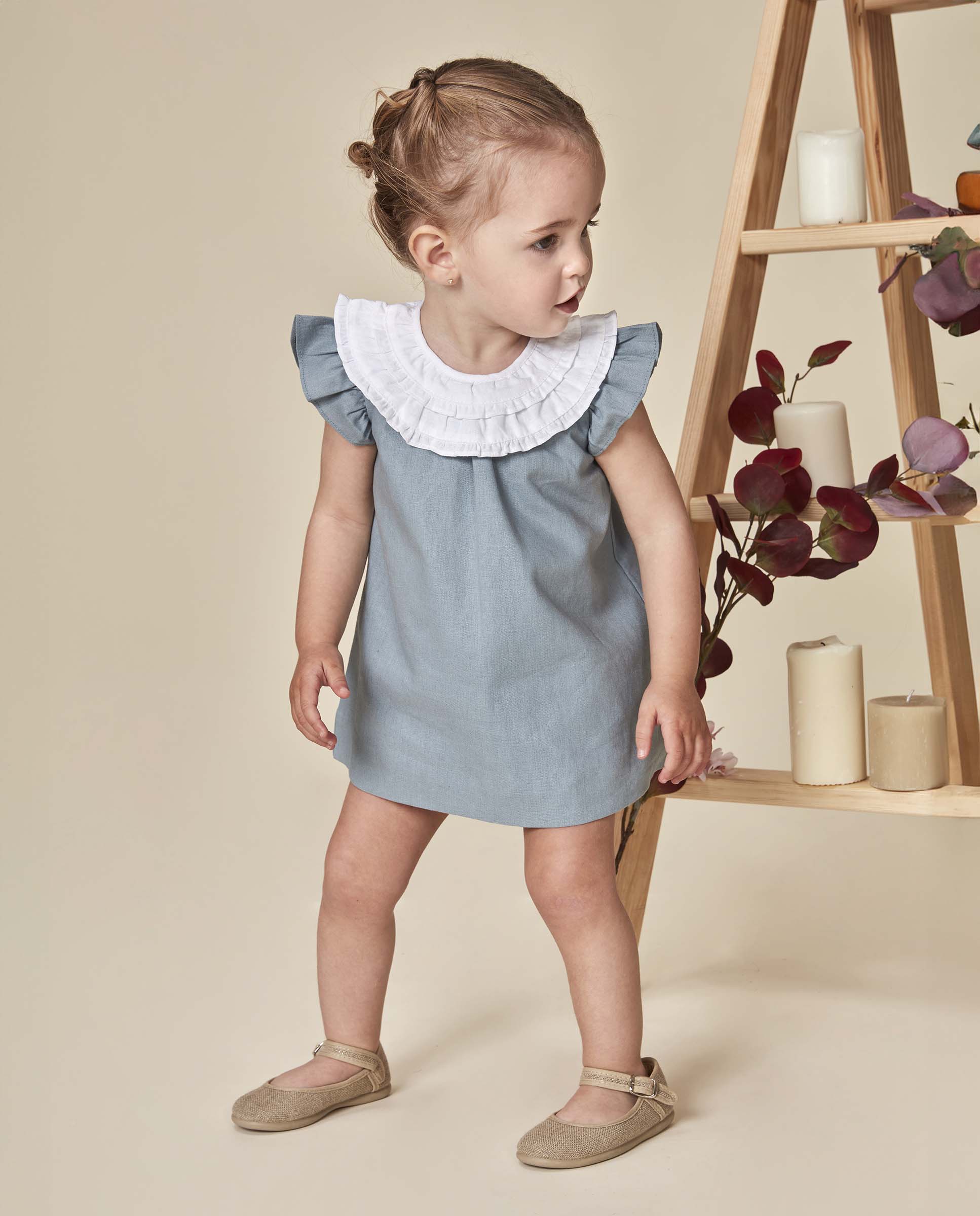 Imagem 0 de Vestido em Linho para Bebé com Gola em Contraste