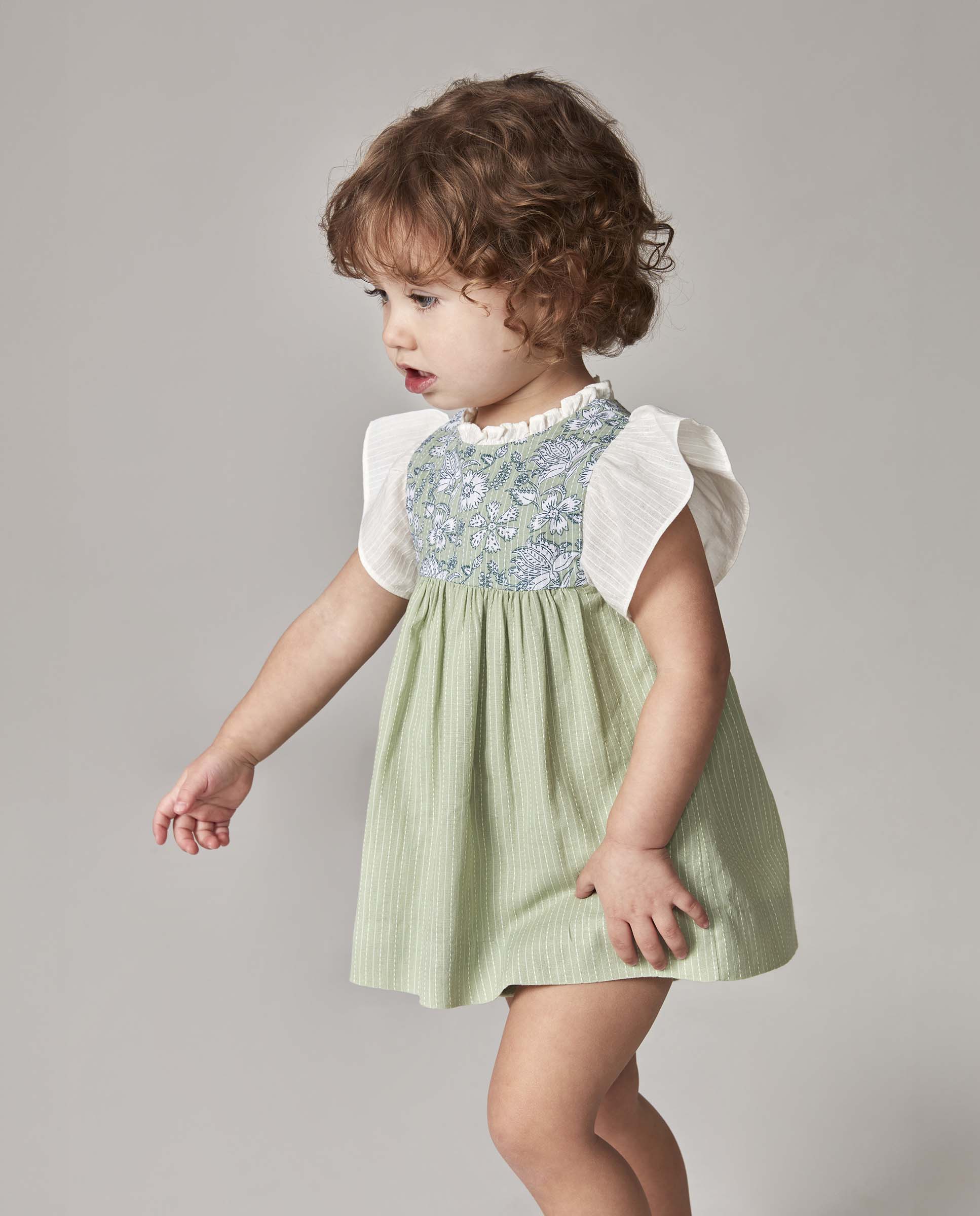 Vestido para Bebé com Peitilho Estampado Gocco Verde / azul marinho-2
