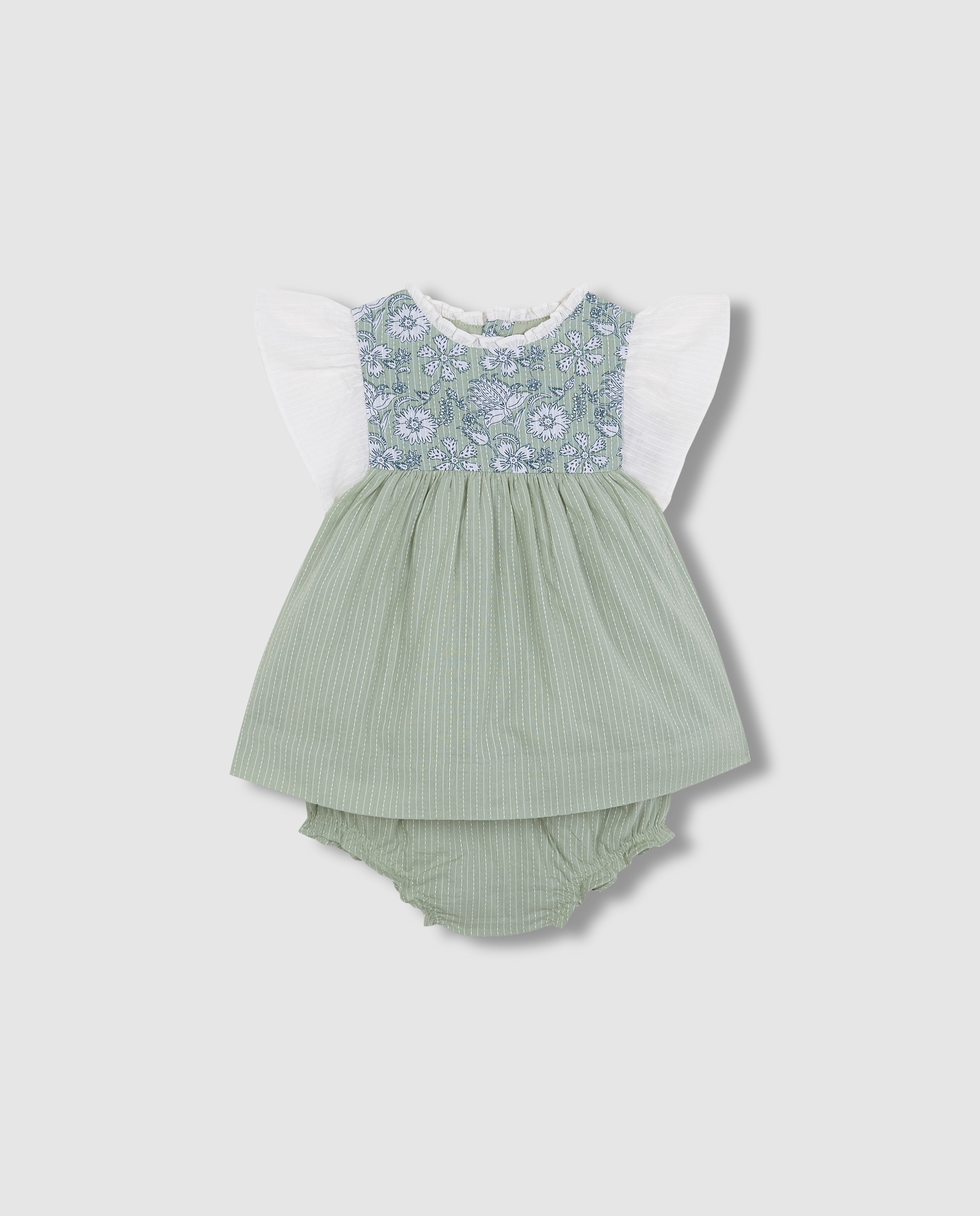 Vestido para Bebé com Peitilho Estampado Gocco Verde / azul marinho-3