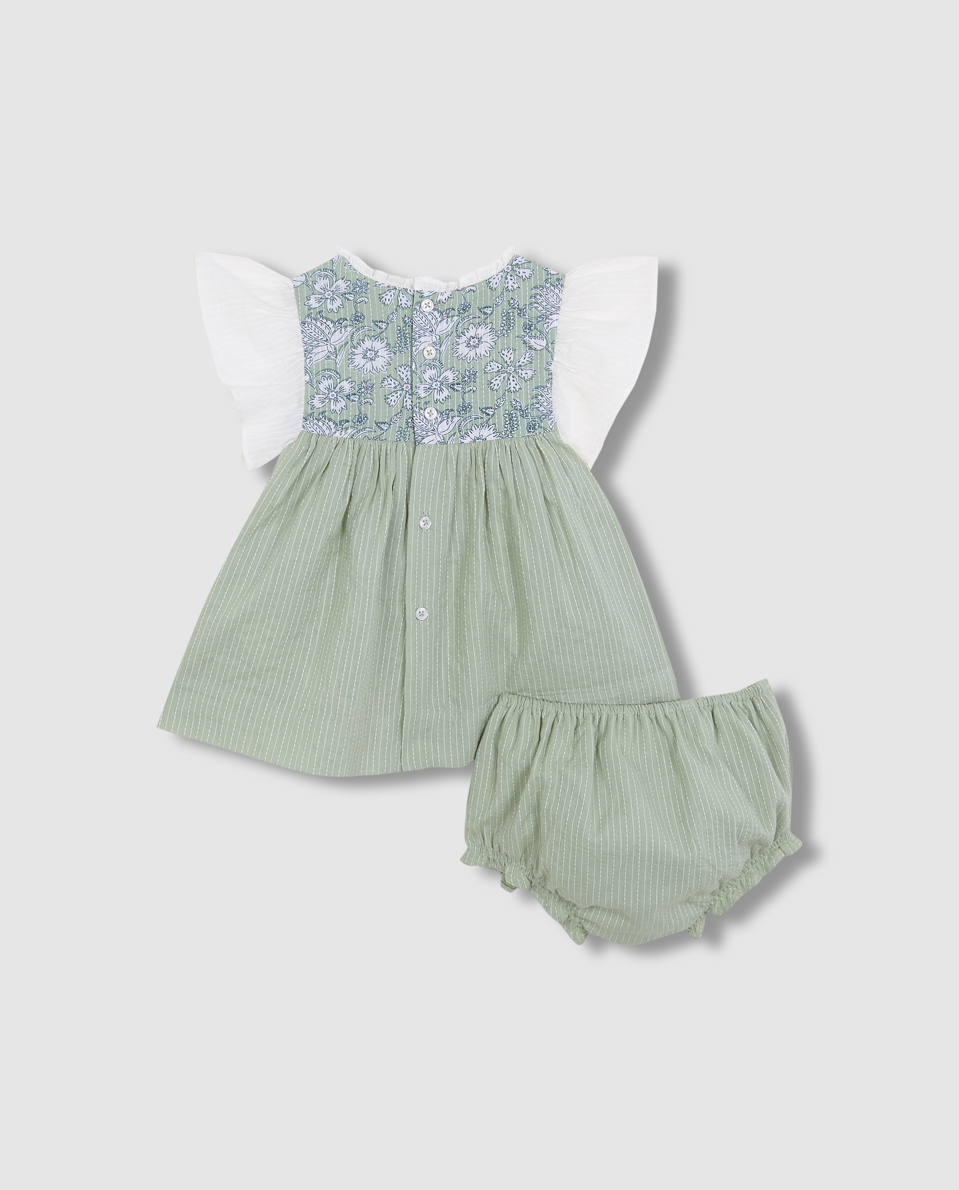 Vestido para Bebé com Peitilho Estampado Gocco Verde / azul marinho-4