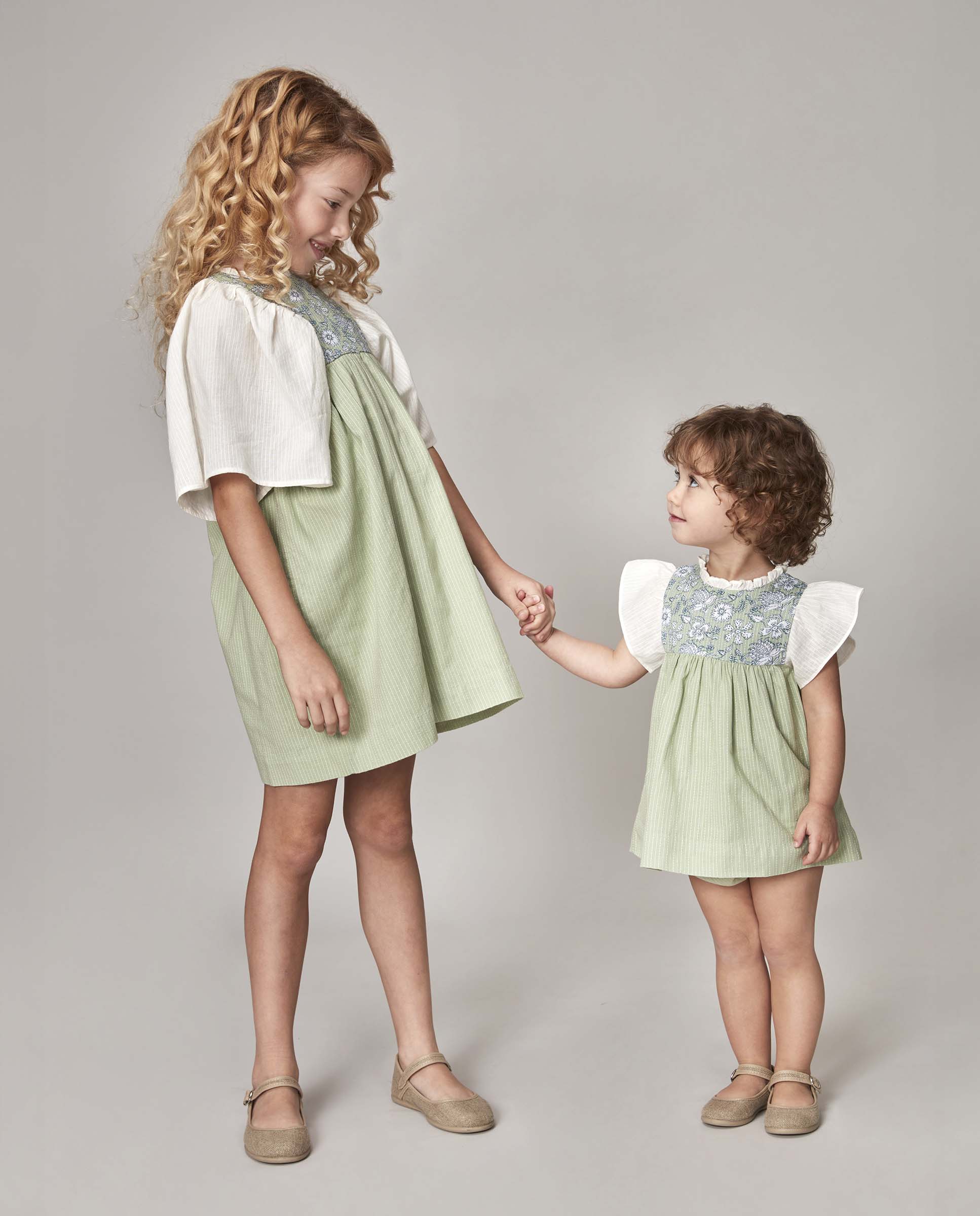 Vestido para Bebé com Peitilho Estampado Gocco Verde / azul marinho-7