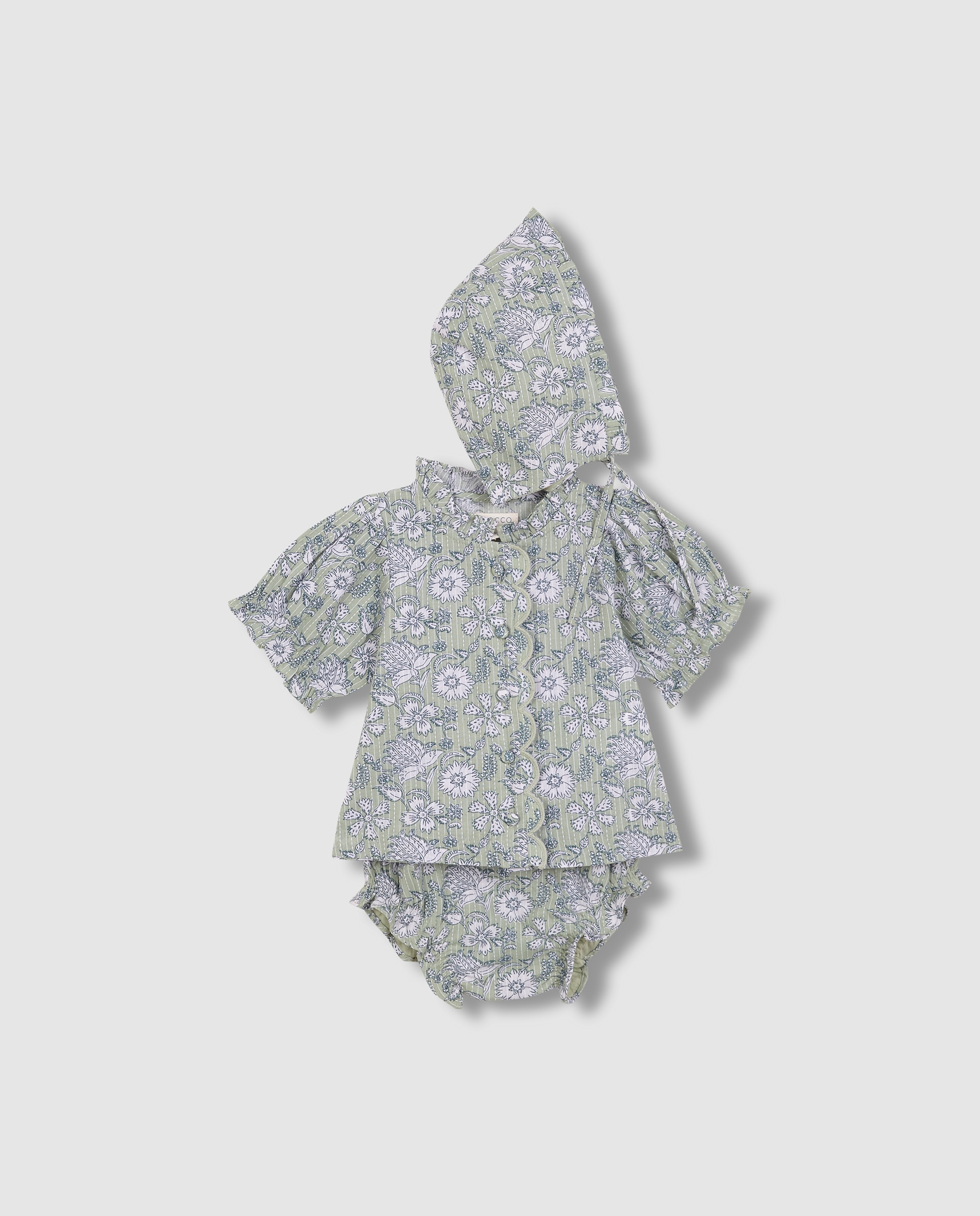 Conjunto para Bebé de Camisa e Calças a Condizer com Capota Gocco Verde-3