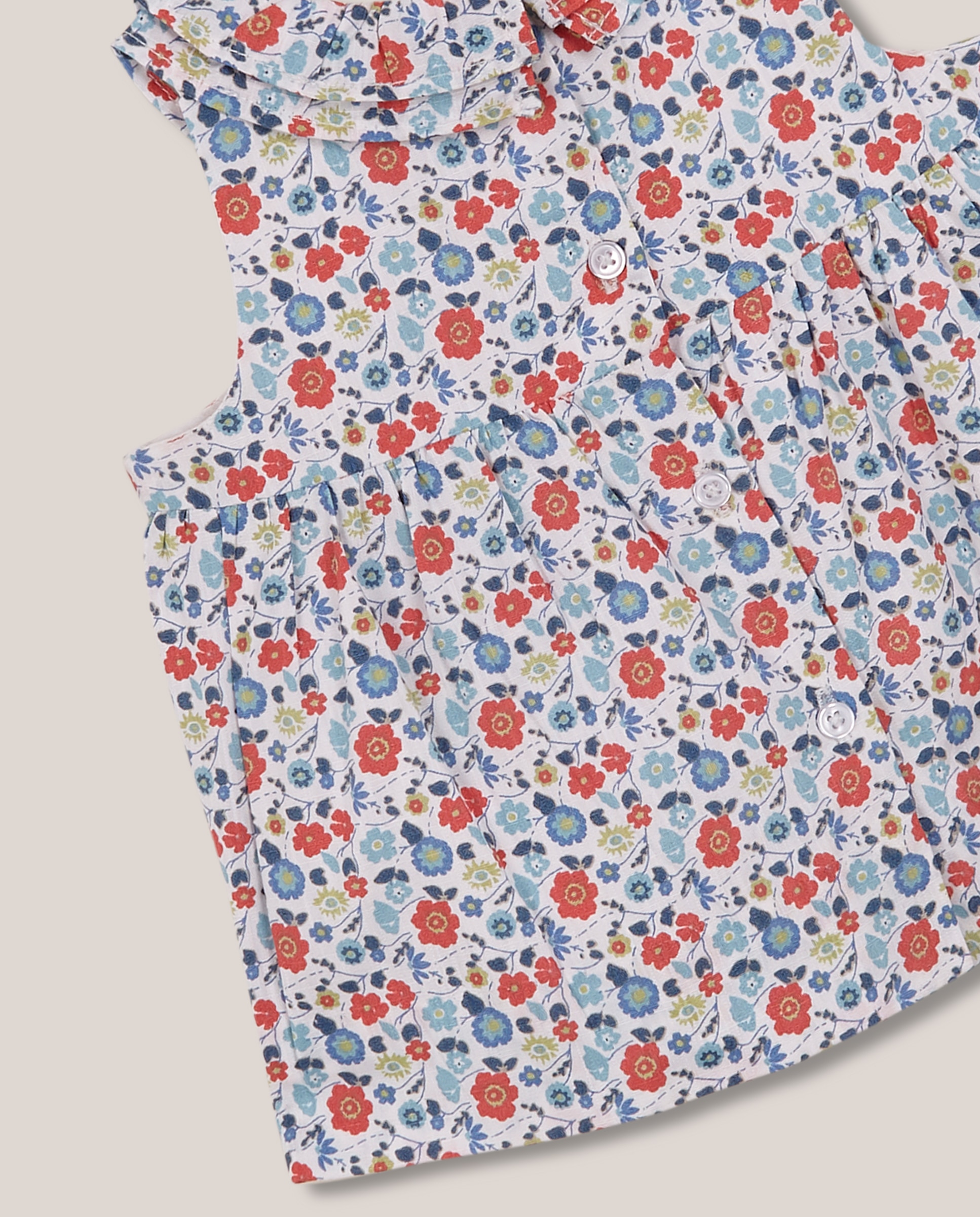 Vestido para Bebé de Flores Branco / Azul-4
