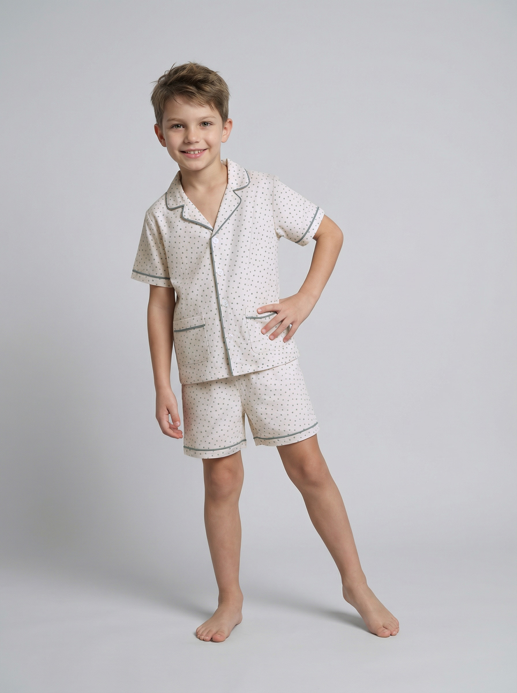 Pijama Infantil de Malha com Estrelas Gocco Branco-marfim-5