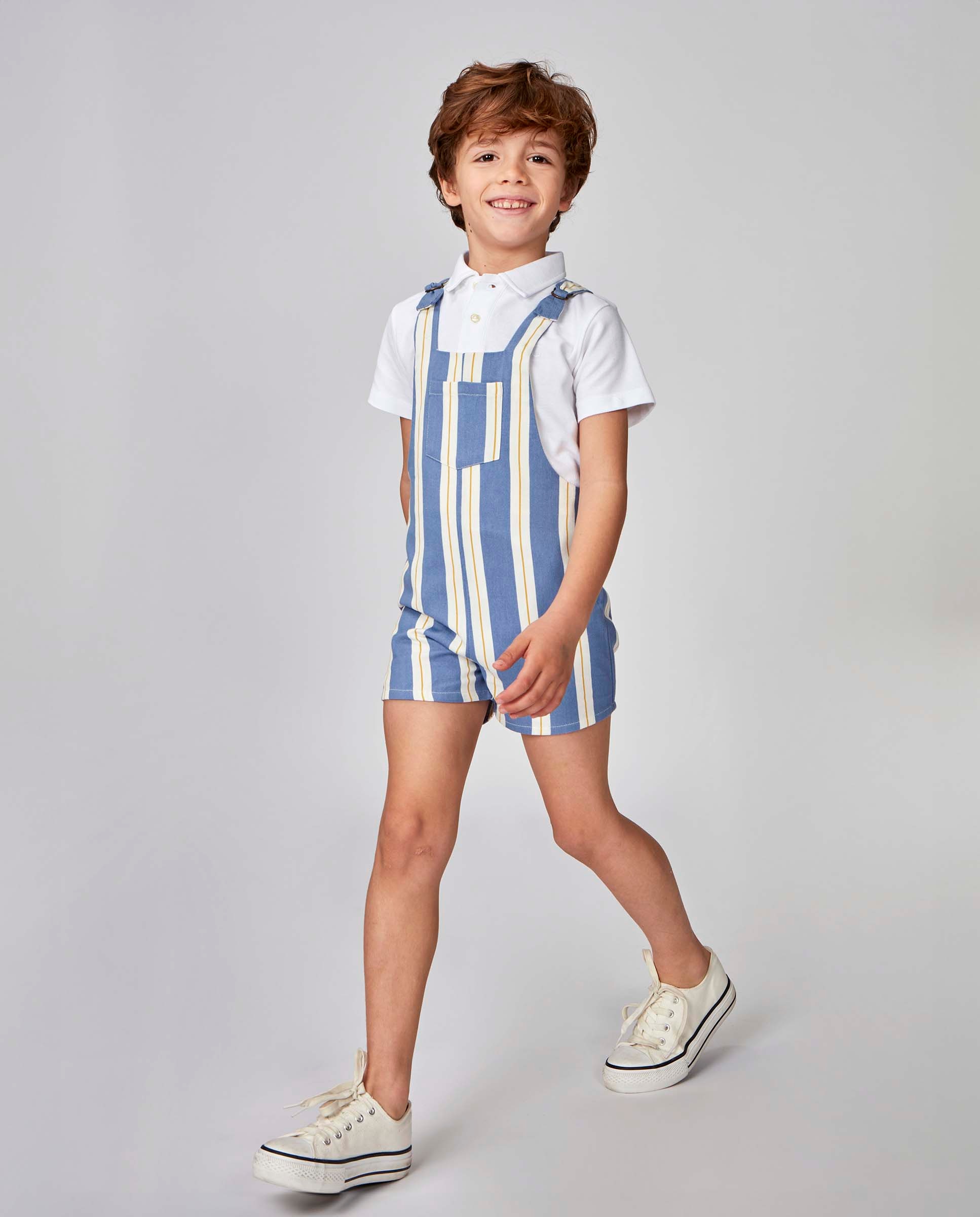 Jardineiras Infantil Às Riscas Azul-claro-2