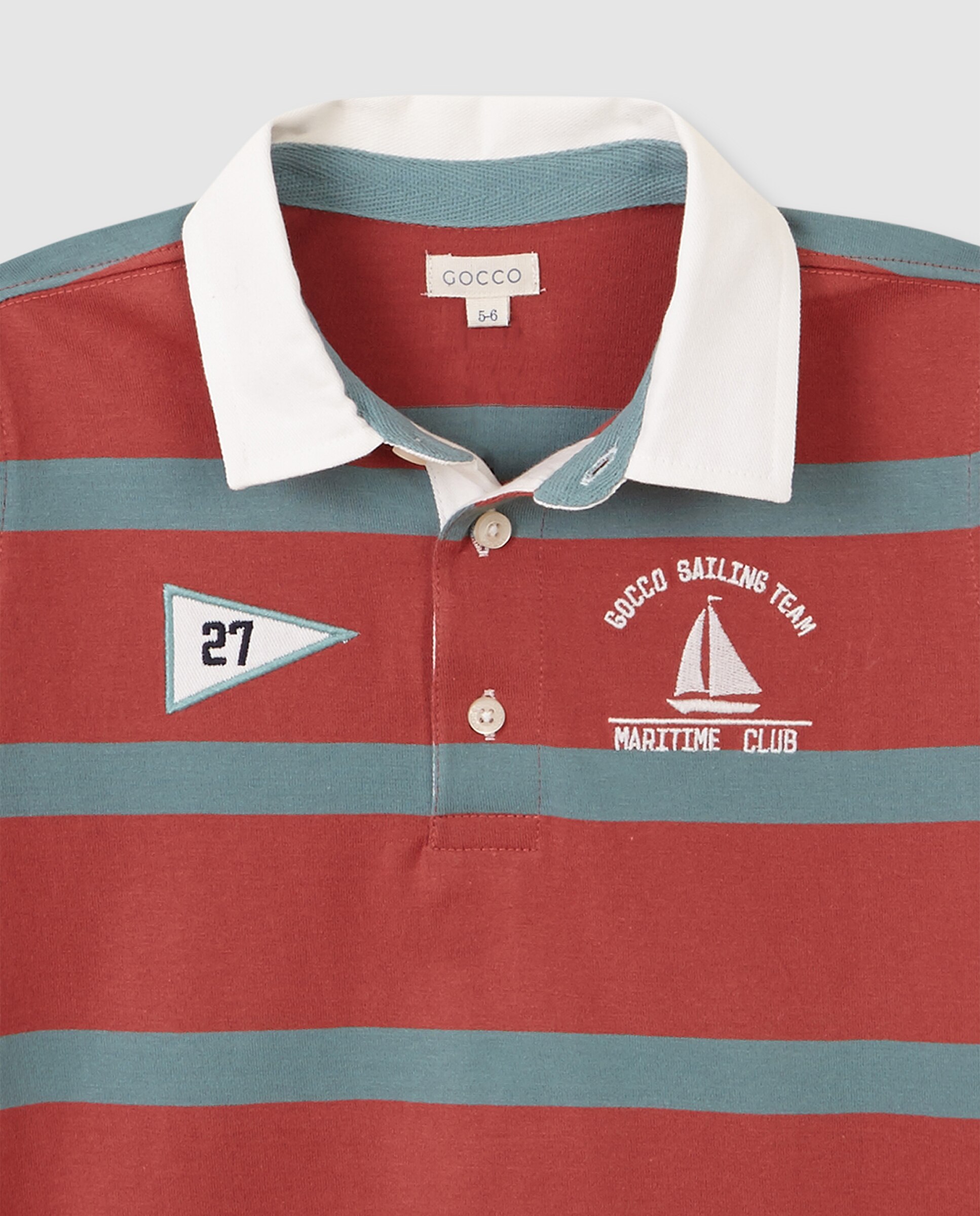 Polo Infantil Às Riscas Gocco Coral-3