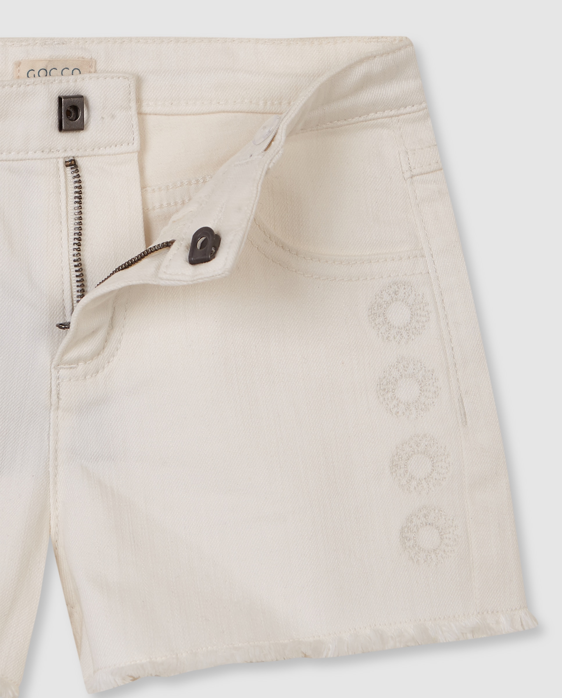 Calças Curtas Infantil com Bordados Branco-marfim-3