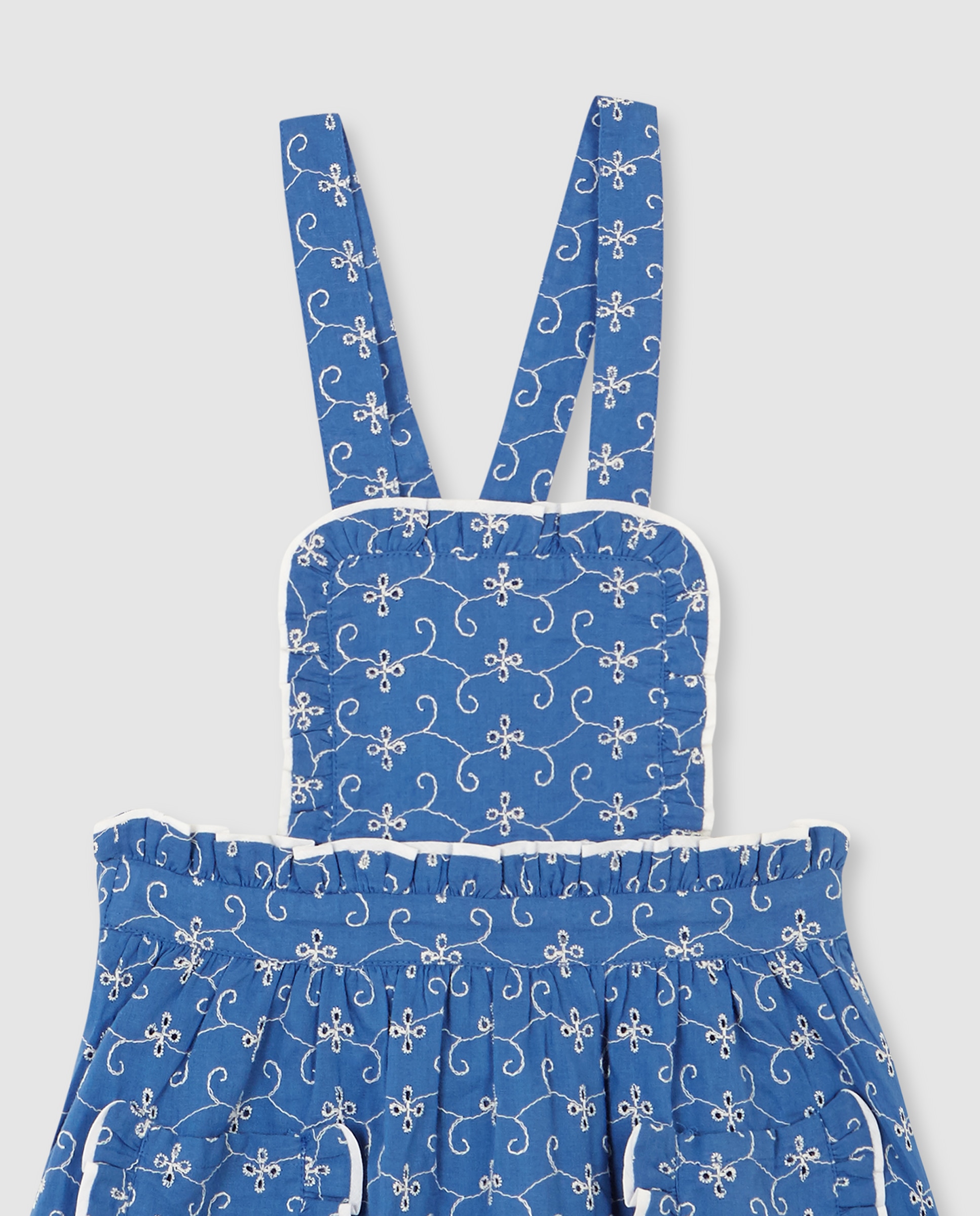 Vestido Infantil com Alças Abotoadas e Folho na Cintura Gocco Azul-3