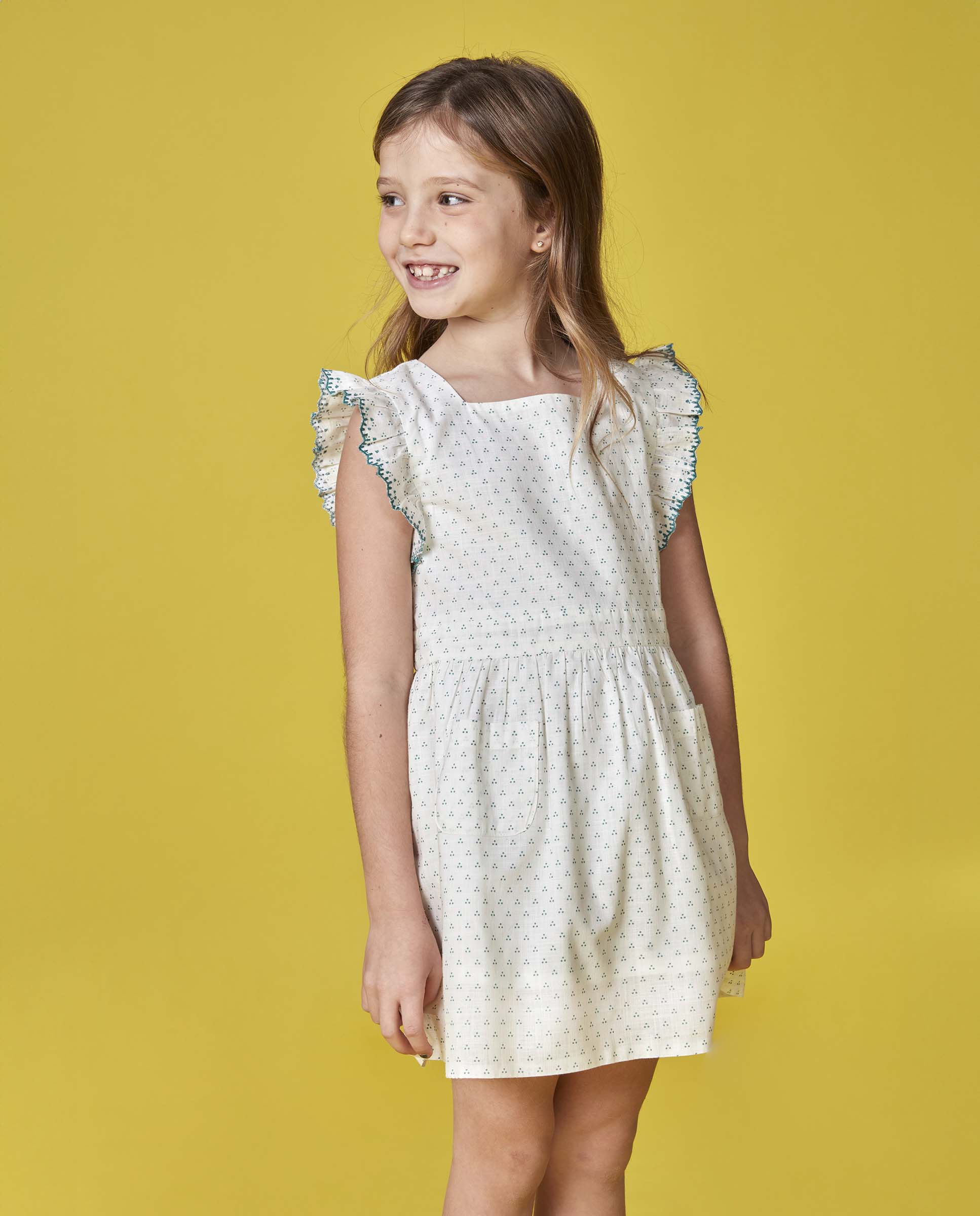 Vestido Infantil com Bolinhas Pequenas com Bordado Branco-marfim-6