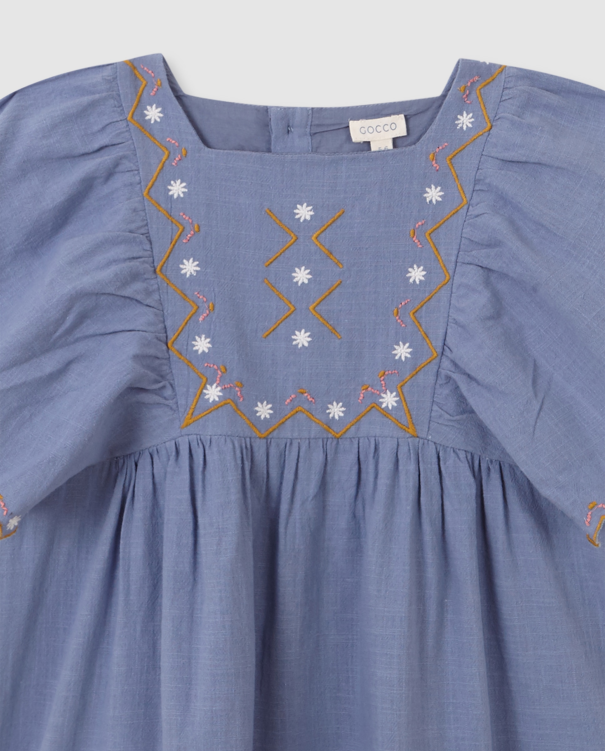 Vestido Infantil com Bordados Gocco Azul-claro-3