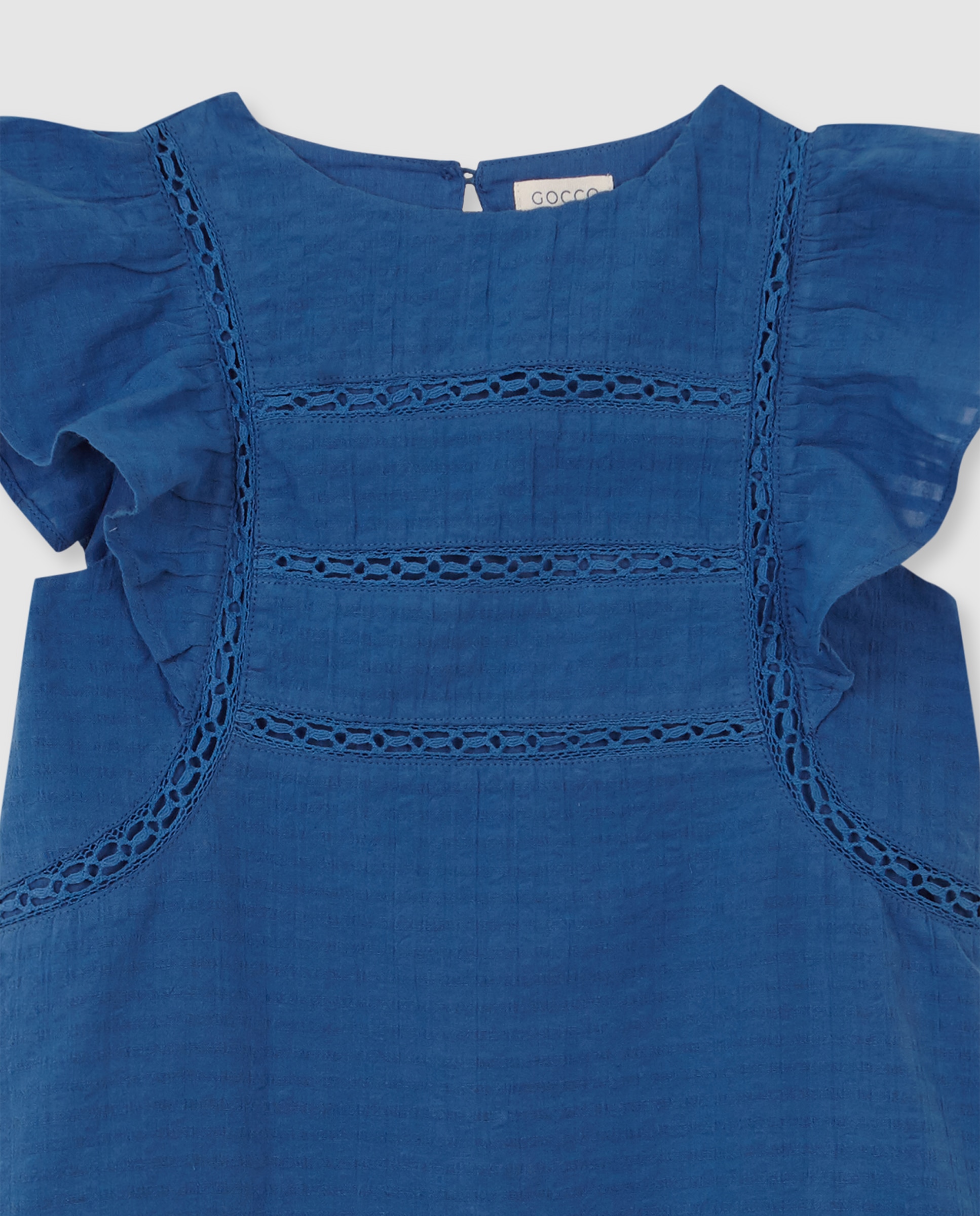 Vestido Infantil com Tiras Bordadas Gocco Azul-3