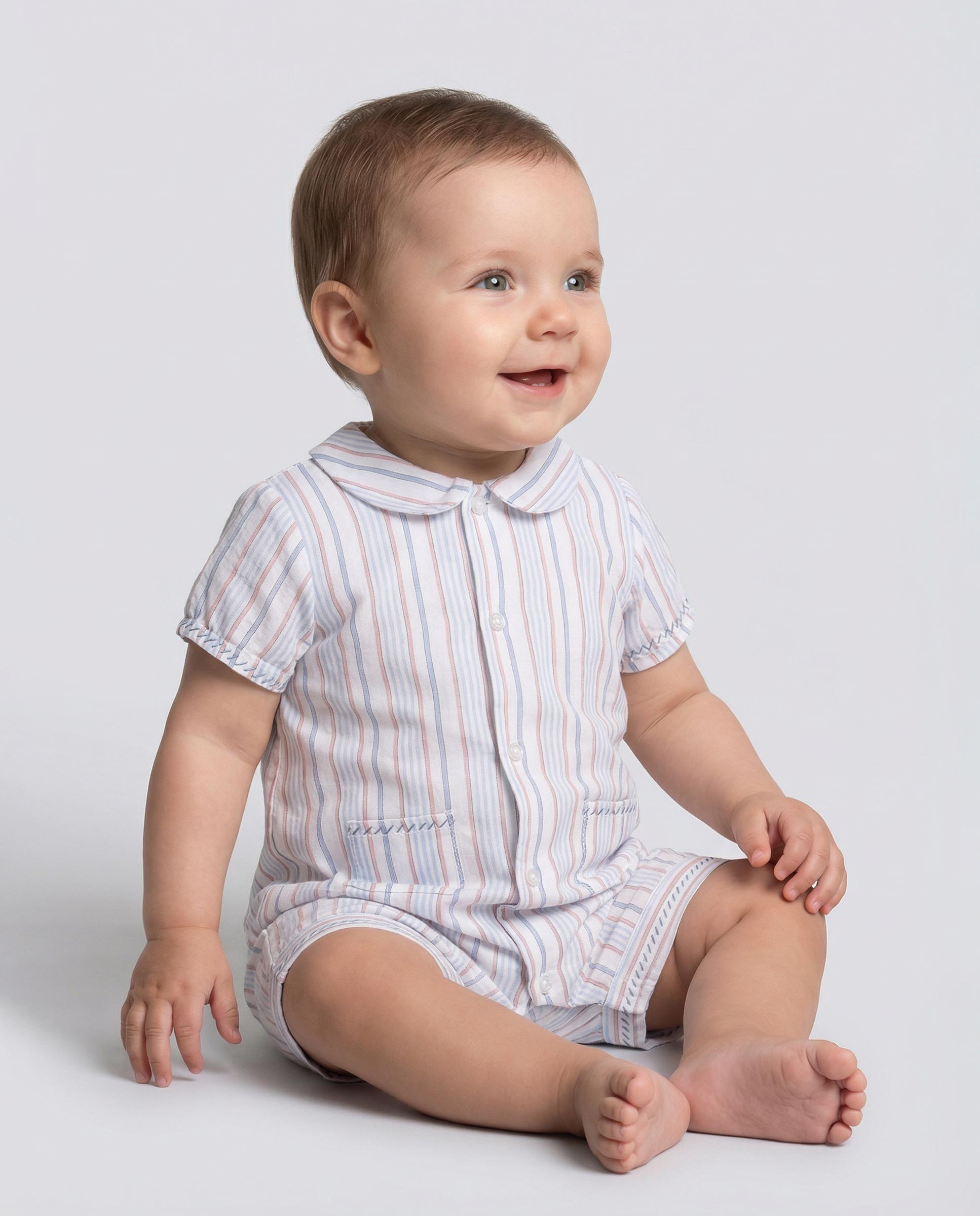 Pijama para Bebé Às Riscas Branco-2