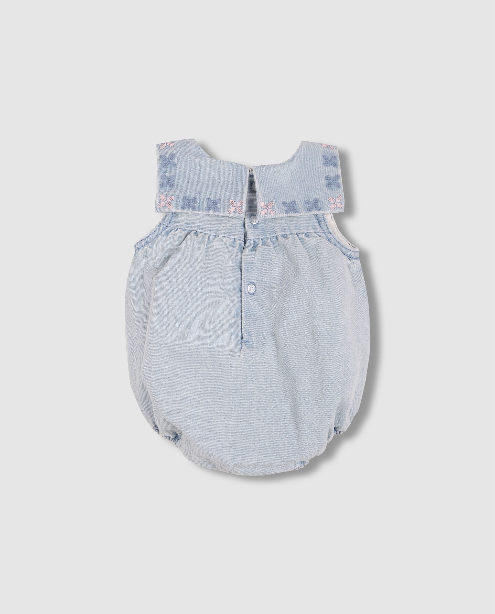 Macacão Curto para Bebé Denim com Bordados Azul-ganga-4