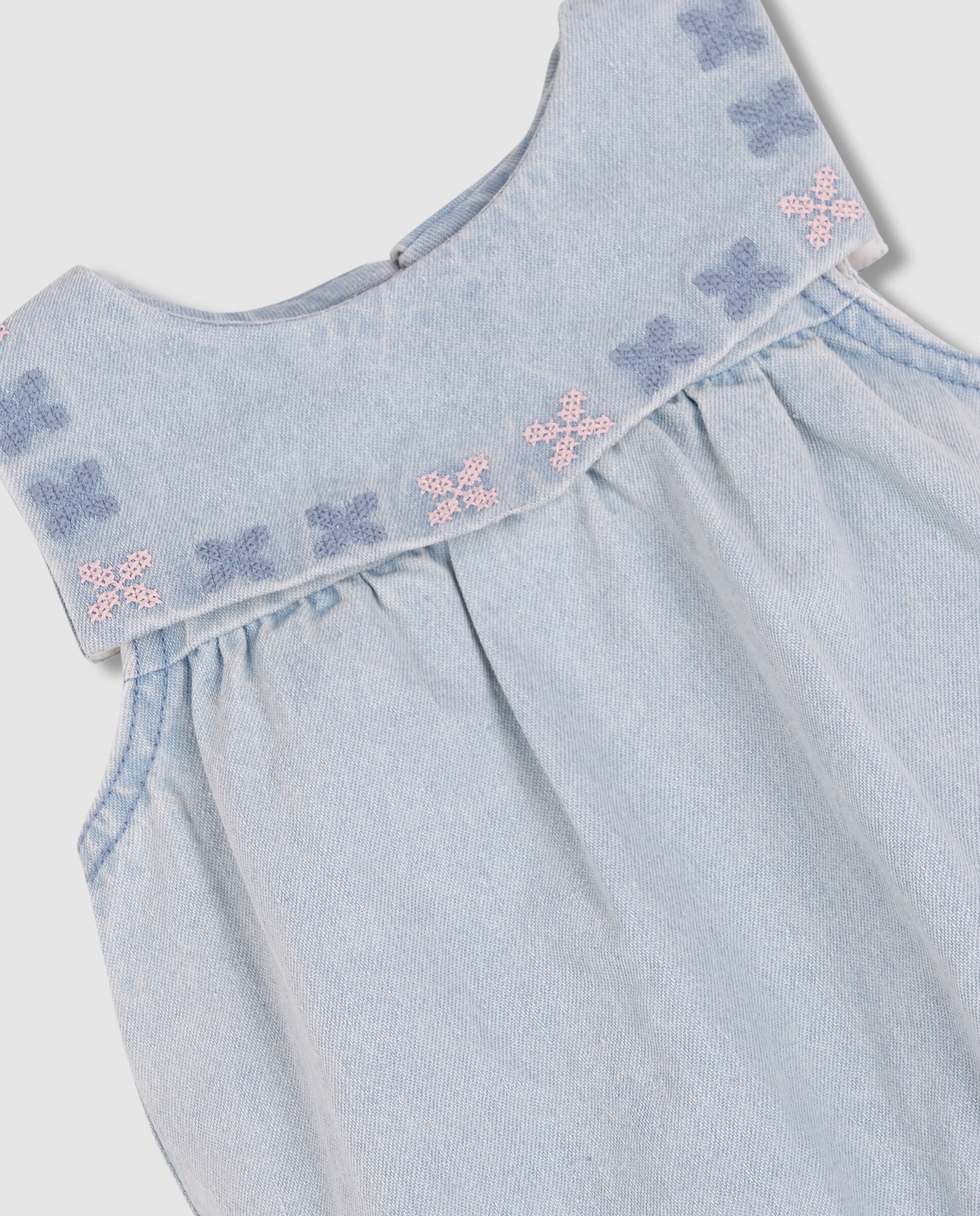Macacão Curto para Bebé Denim com Bordados Azul-ganga-5