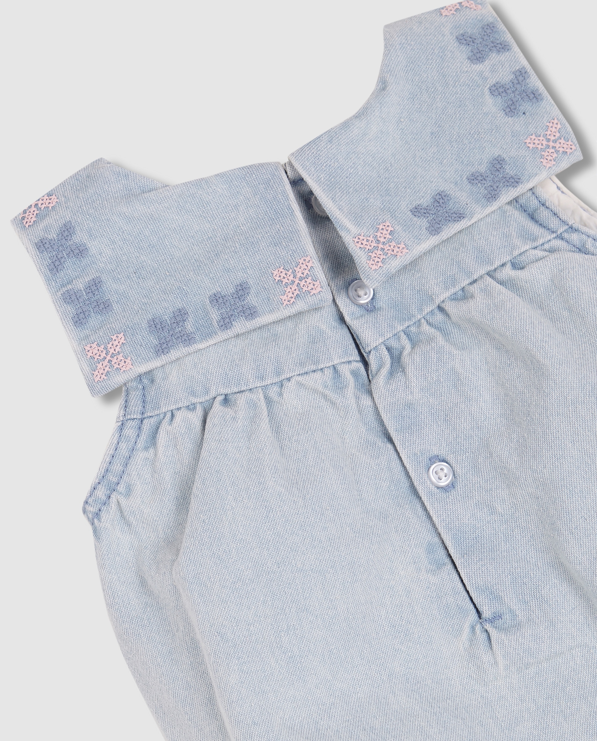 Macacão Curto para Bebé Denim com Bordados Azul-ganga-6