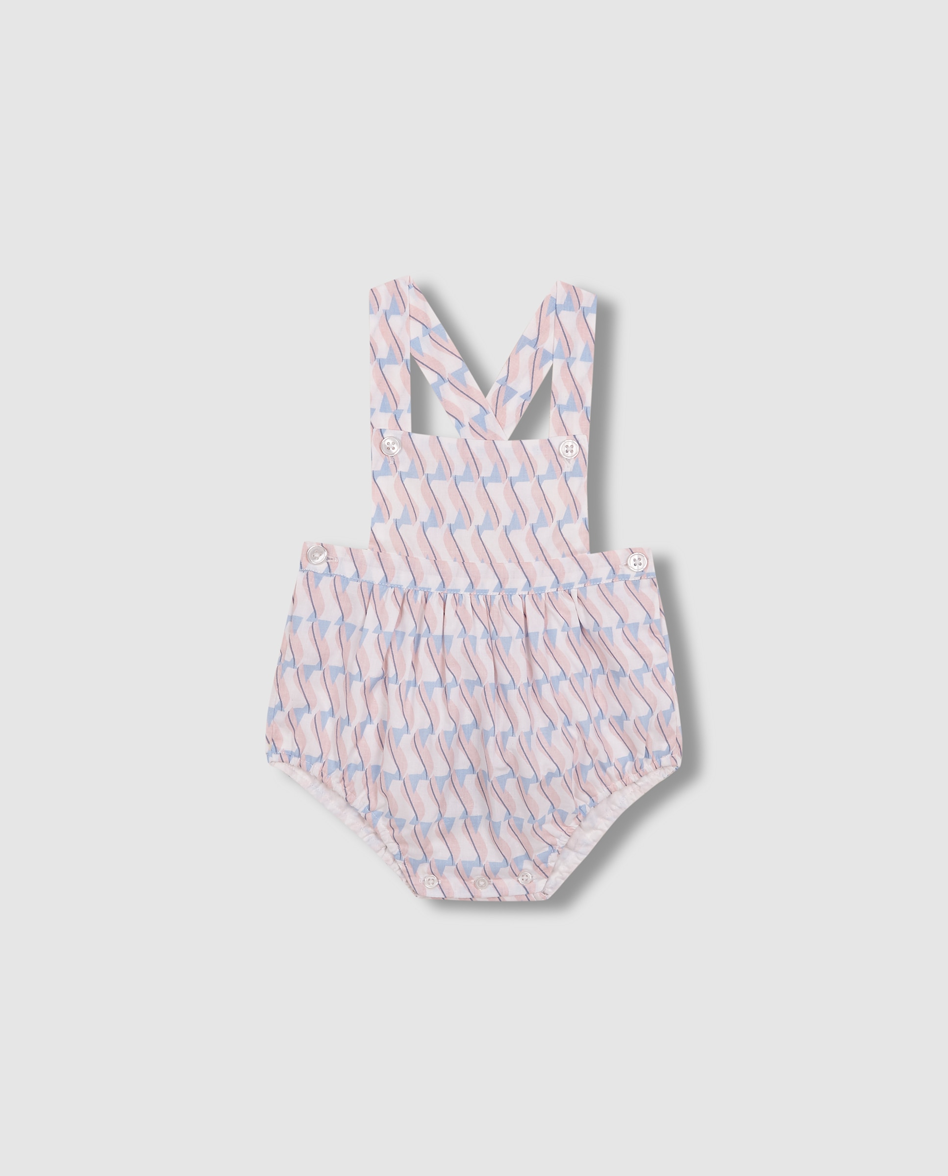 Macacão Curto para Bebé com Estampado Geométrico Gocco Rosa-1